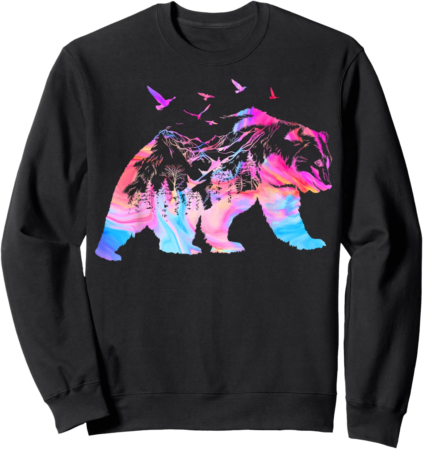 Bear Nature Outdoor Mountains Forest Trees Bear Wildlife Sweatshirt - Sweatshirt | Black