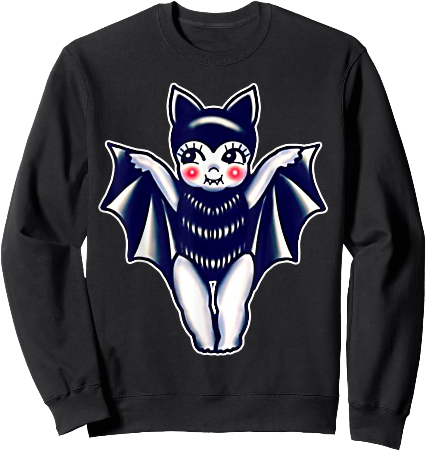 Kewpie Baby Vampire Bat Traditional Tattoo Flash Sweatshirt - Sweatshirt | Black