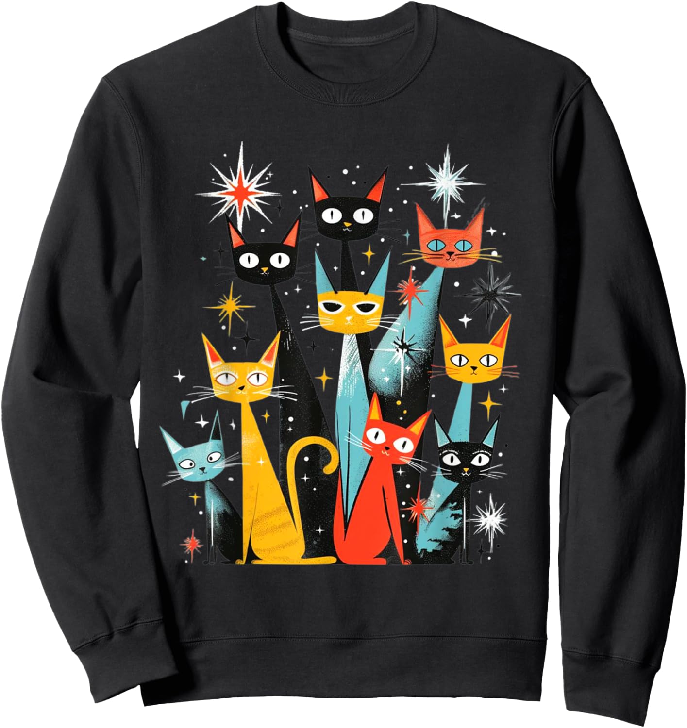 Vintage Retro Mid-Century Modern Look Cats 50s 60s Style Sweatshirt - Sweatshirt | Black