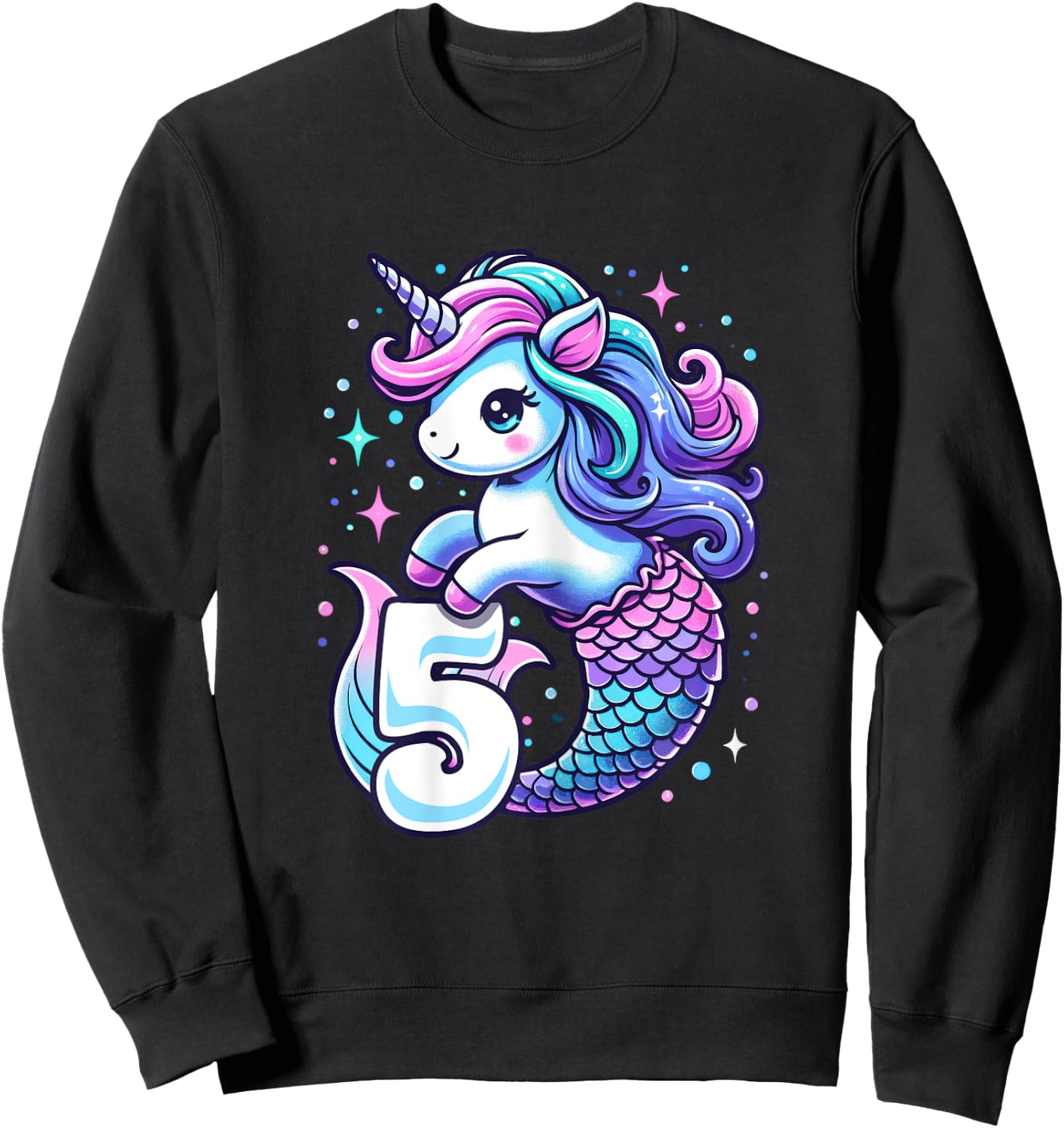 Unicorn Mermaid 5th Birthday 5 Year Old Party Girls Outfit Sweatshirt - Sweatshirt | Black