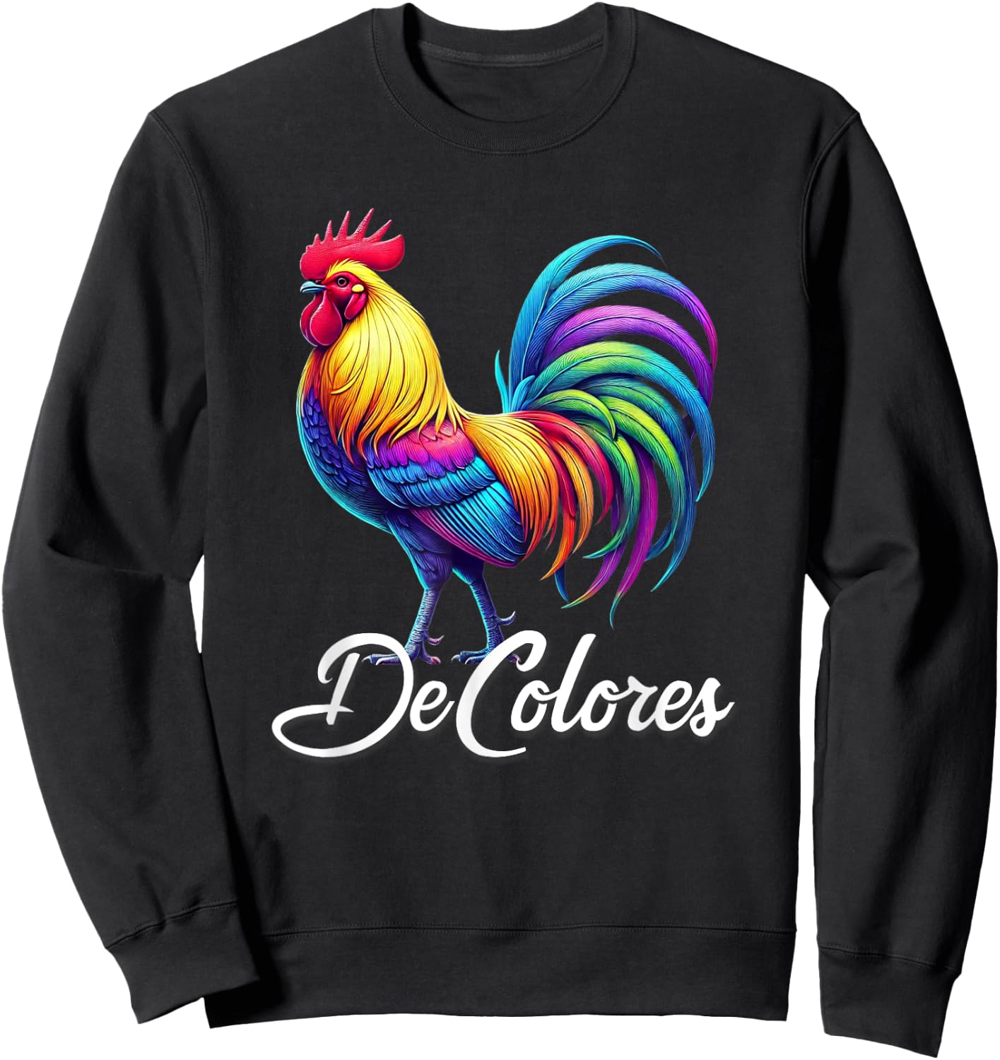 DeColores Cursillo Rainbow Rooster Catholic Sweatshirt - Sweatshirt | Black
