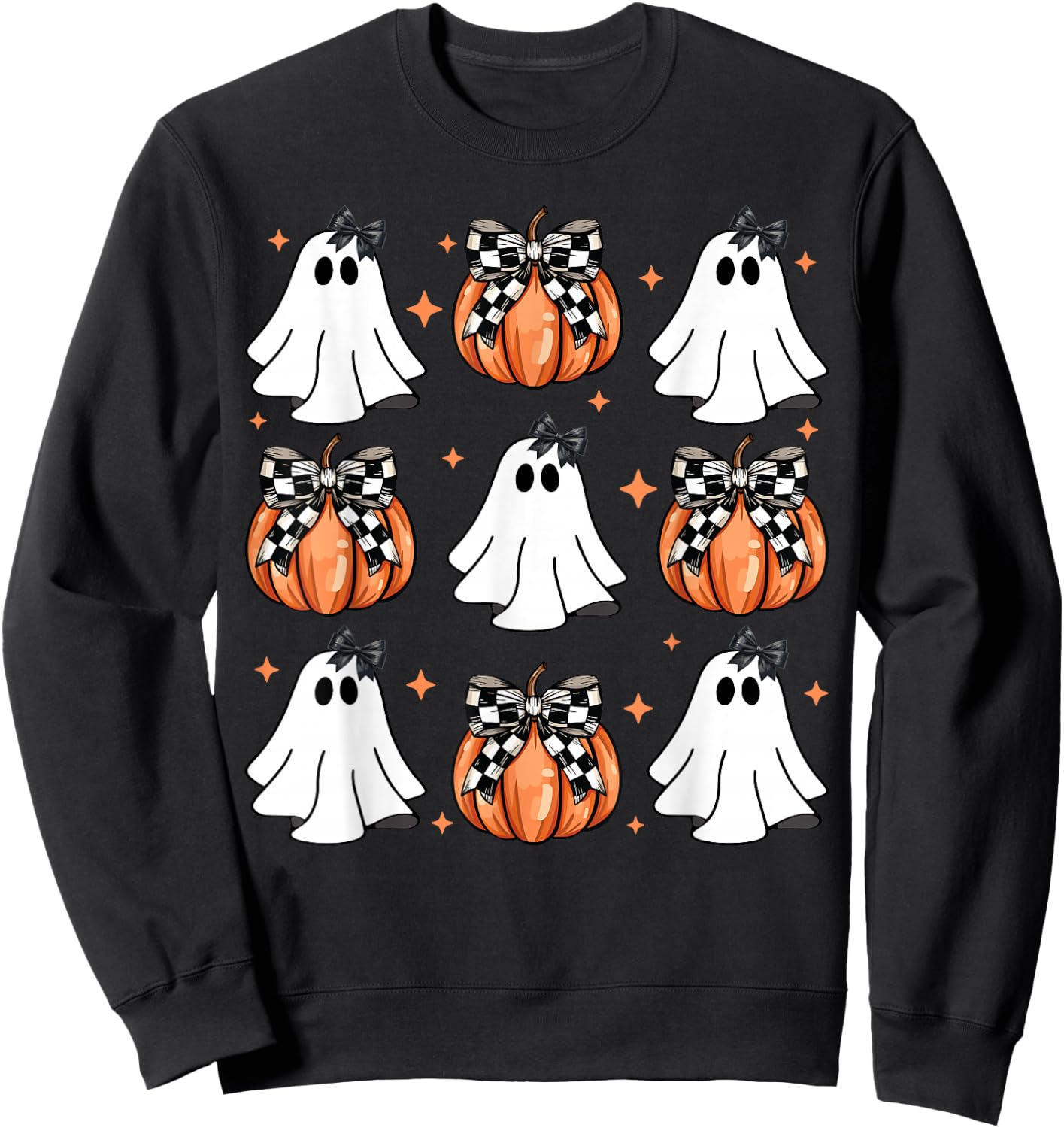 Coquette Bow Pumpkin Ghost Halloween Girly Ghost Women Girl Sweatshirt - Sweatshirt | Black