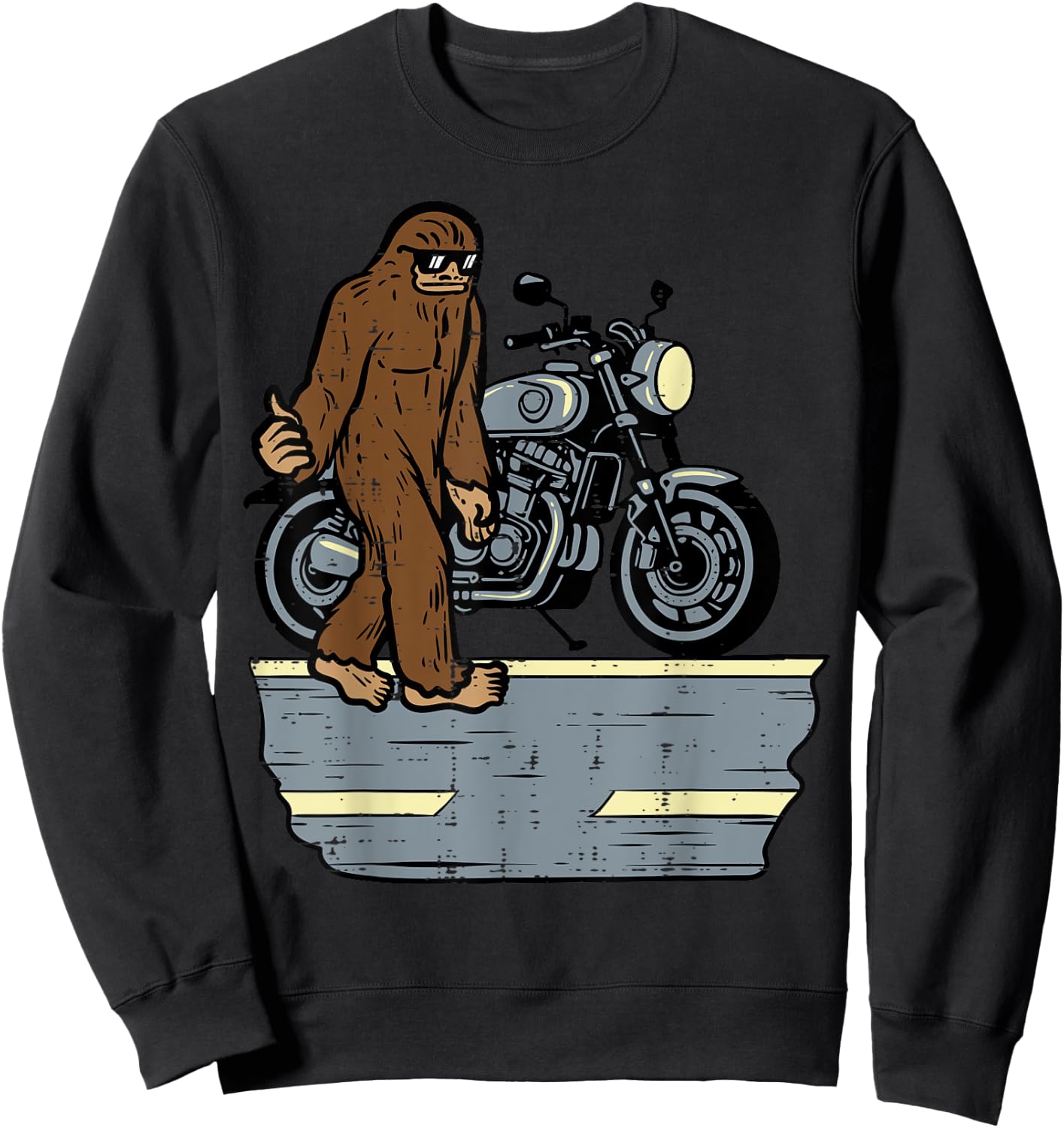 Biker Bigfoot Sasquatch Motorcycle Motorbike Men Kids Women Sweatshirt - Sweatshirt | Black