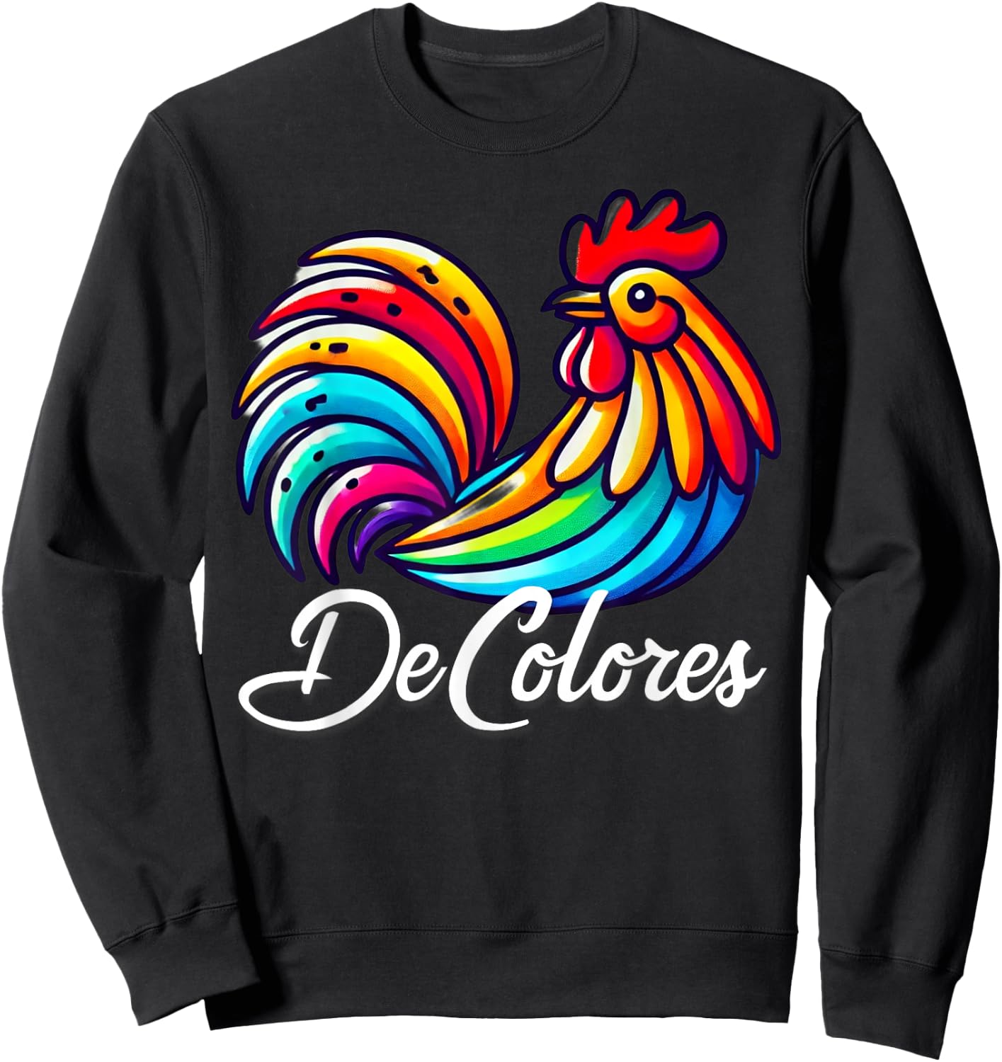 DeColores Cursillo Rainbow Rooster Catholic Sweatshirt - Sweatshirt | Black