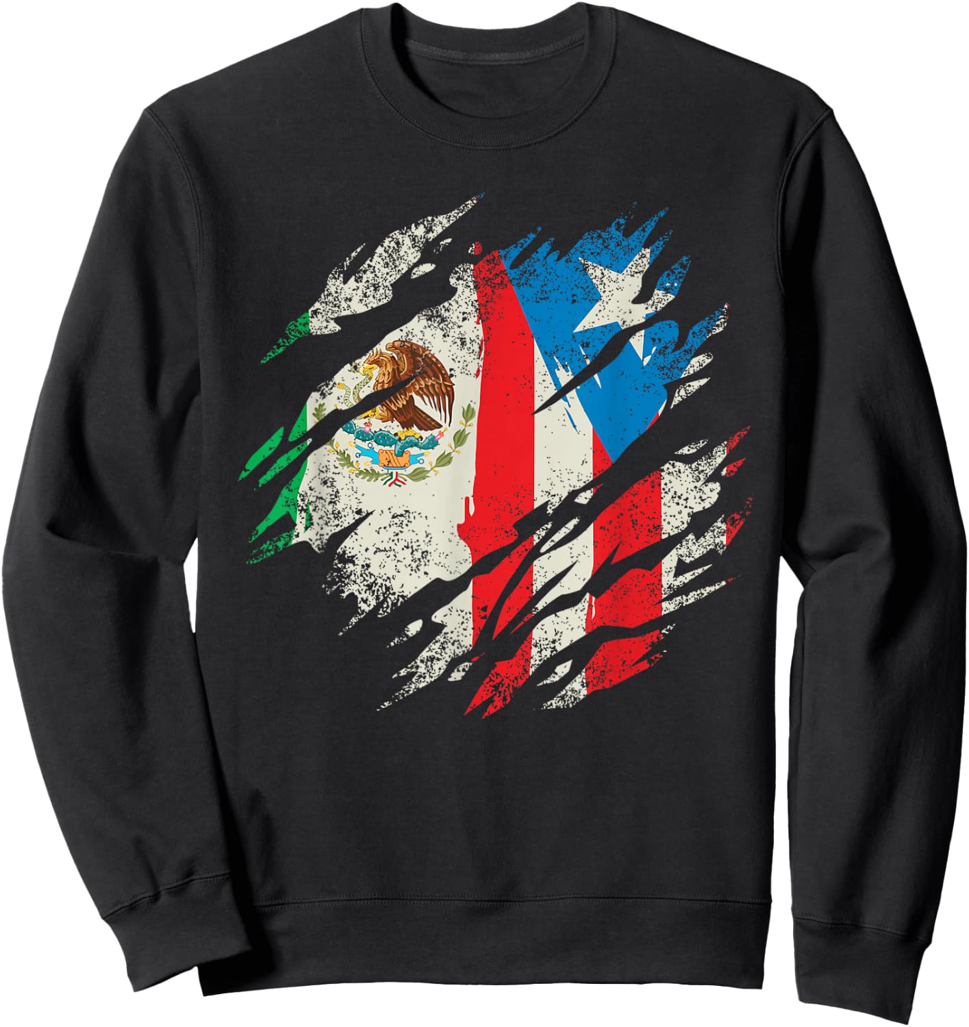 Mexican Puerto Rican Flag Puerto Rico Mexico Hispanic Retro Sweatshirt - Sweatshirt | Black