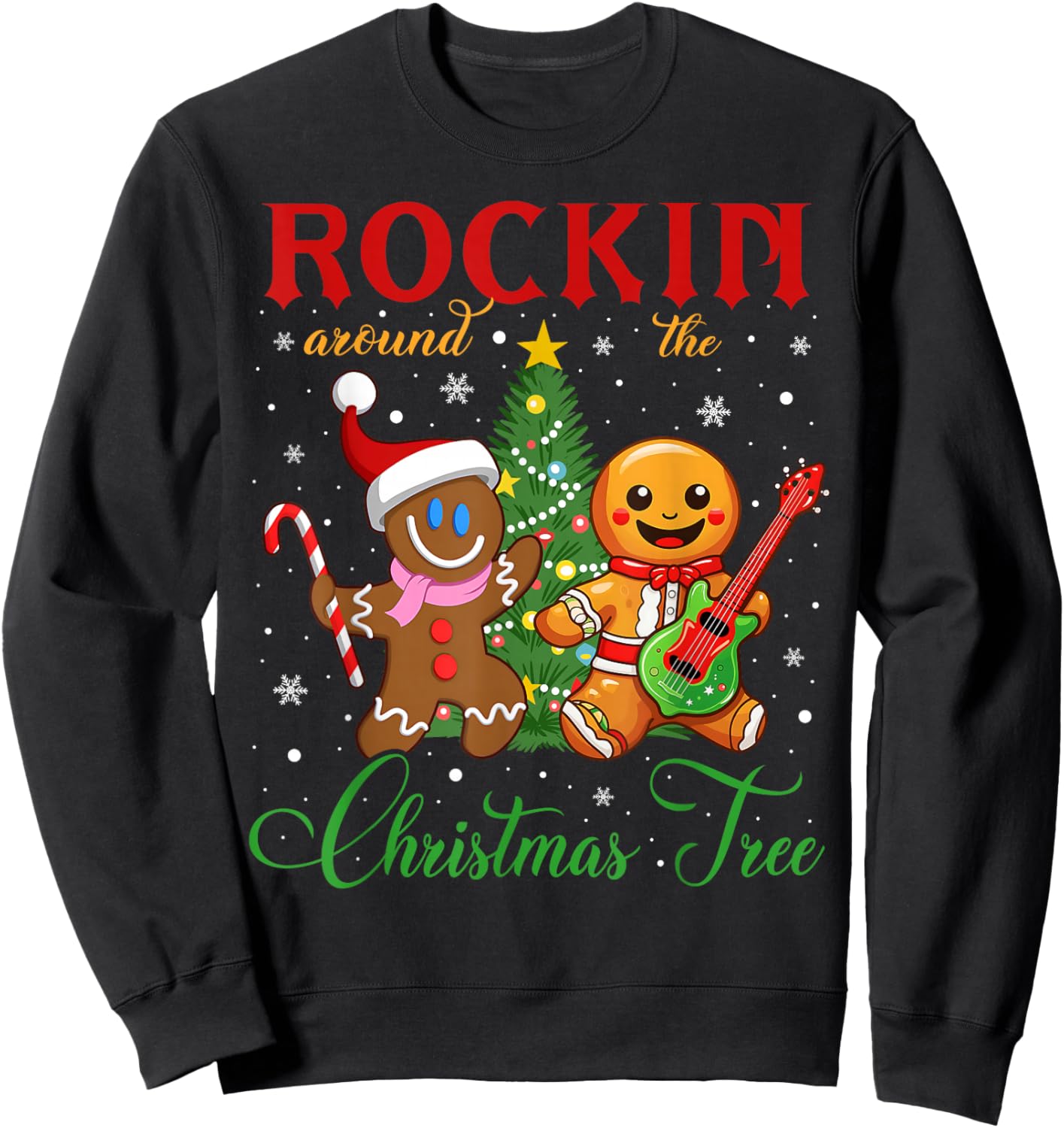 Rocking Around The Christmas Tree Gingerbread Rock & Roll Sweatshirt - Sweatshirt | Black
