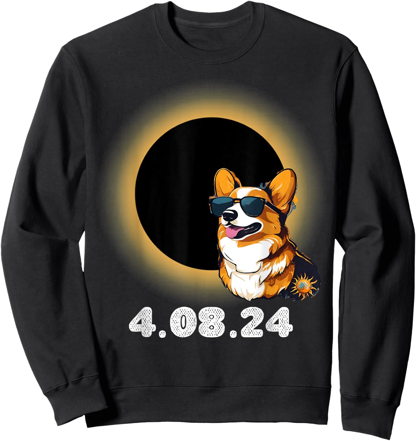 Total solar eclipse 2024 corgi dog wearing glasses spring Women Sweatshirt - Sweatshirt | Black