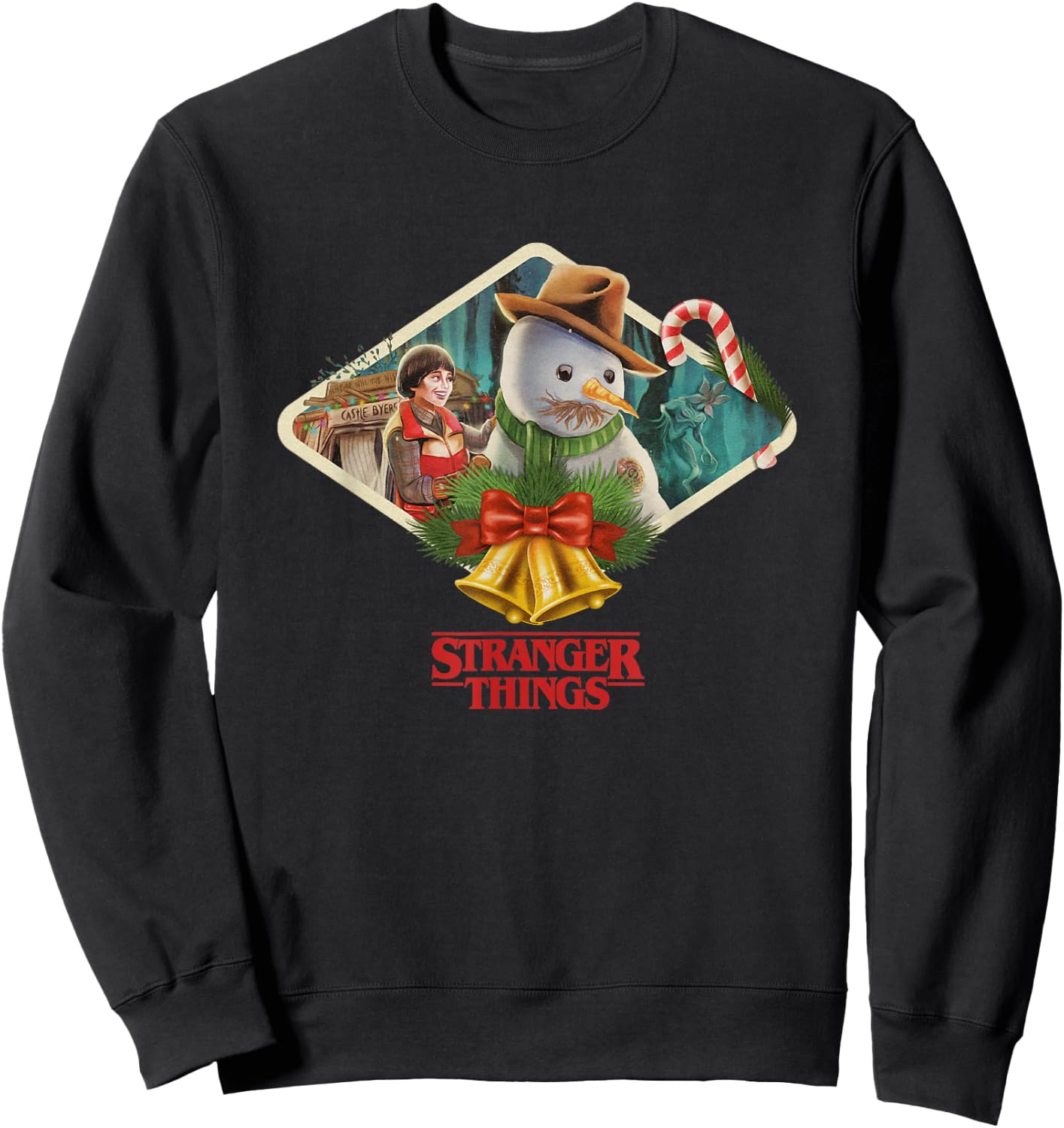 Stranger Things Christmas Will & Snowman Big Chest Frame Sweatshirt - Sweatshirt | Black