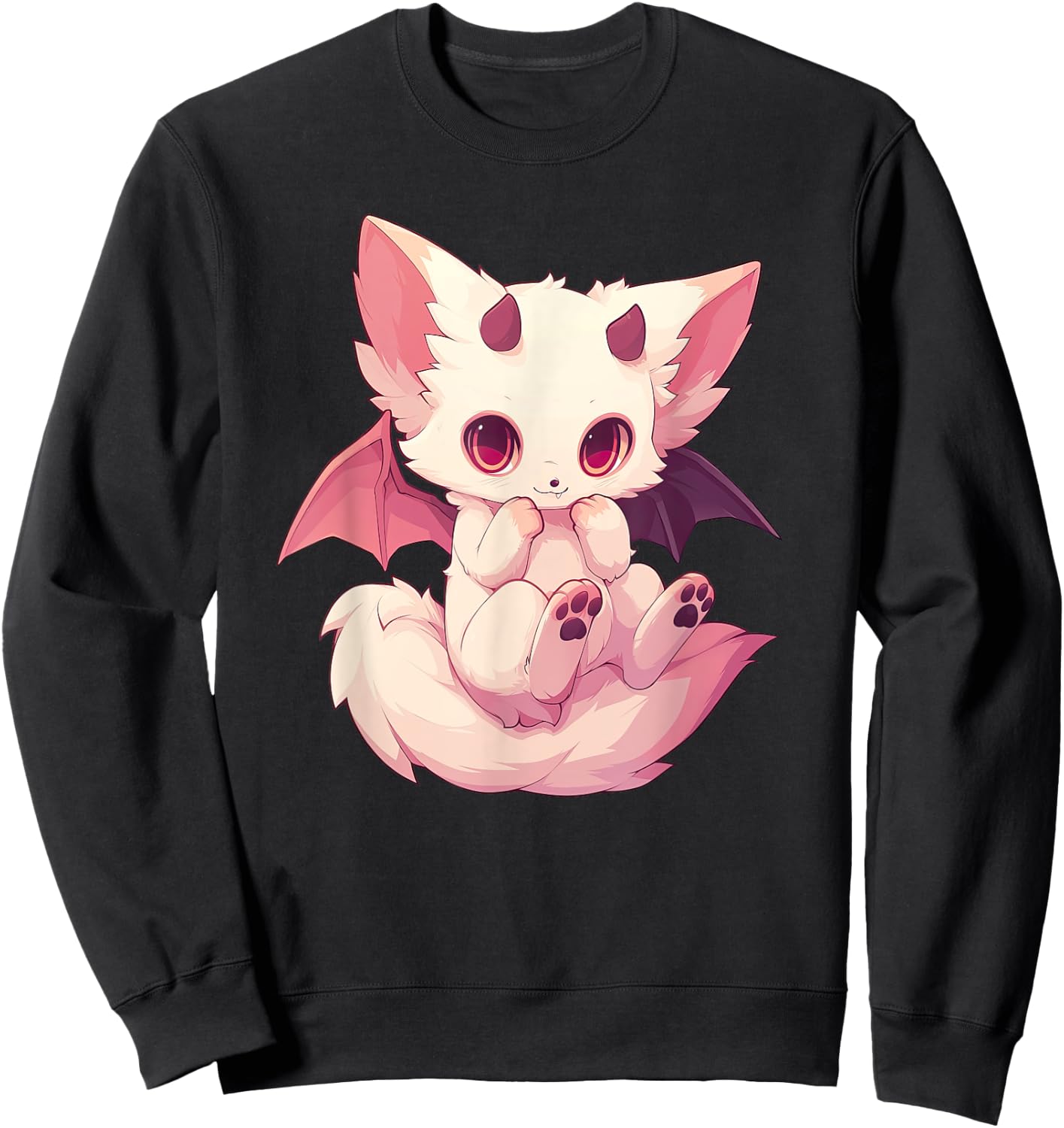 Kawaii Pastel Goth Creepy Cute Witchy Pink Demon Winged Fox Sweatshirt - Sweatshirt | Black
