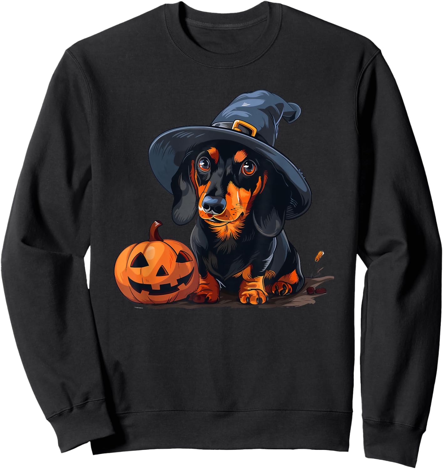 Cute Halloween Costume Dachshund Witch Dog Lover Design Sweatshirt - Sweatshirt | Black