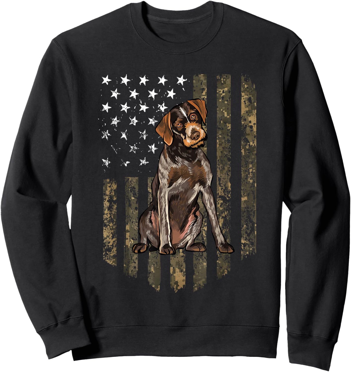 Camo American Flag German Wirehaired Pointer 4th of July USA Sweatshirt - Sweatshirt | Black
