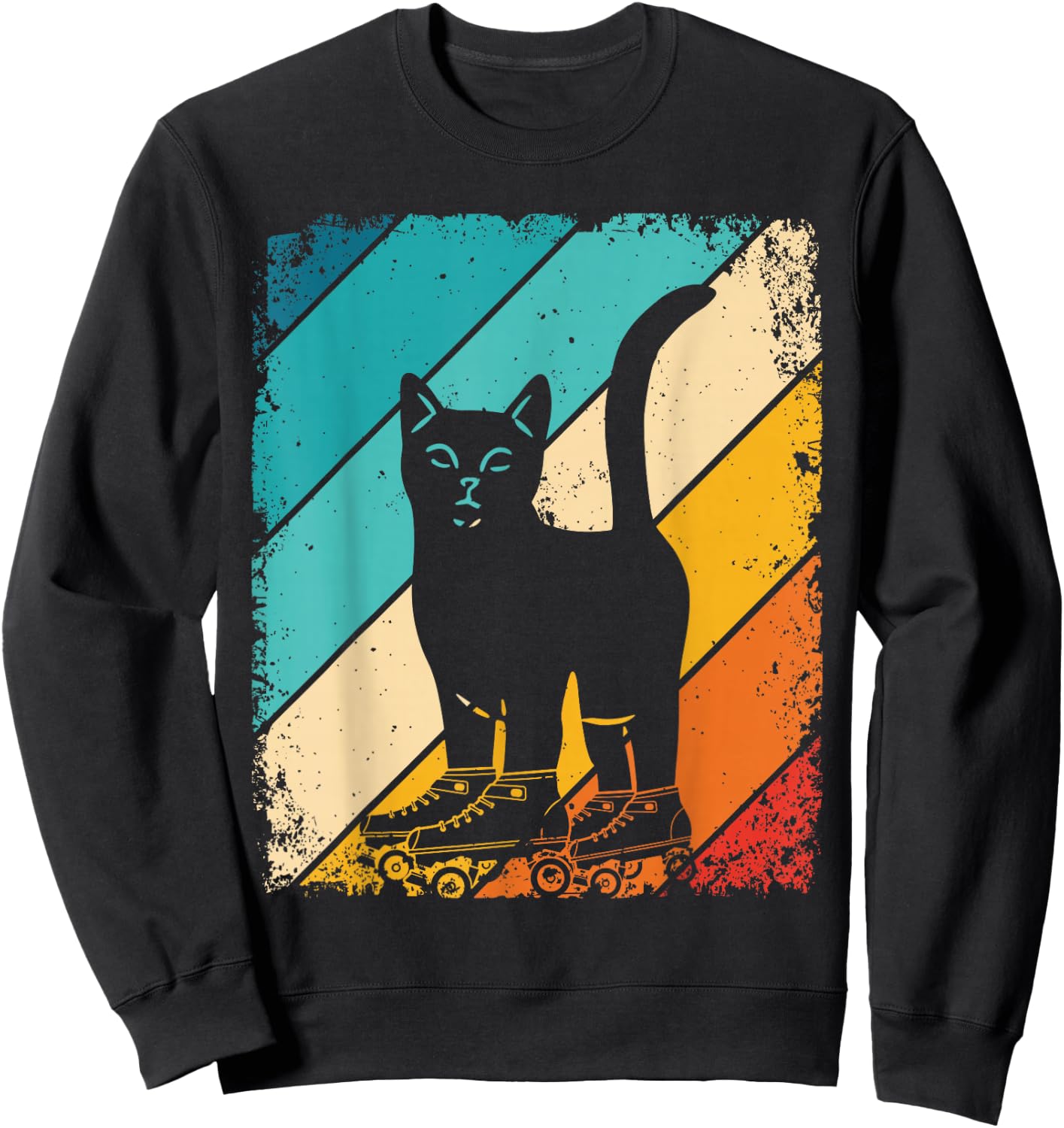 Cat Roller Skates Vintage Fun Skating Lifestyle Skates Sweatshirt - Sweatshirt | Black