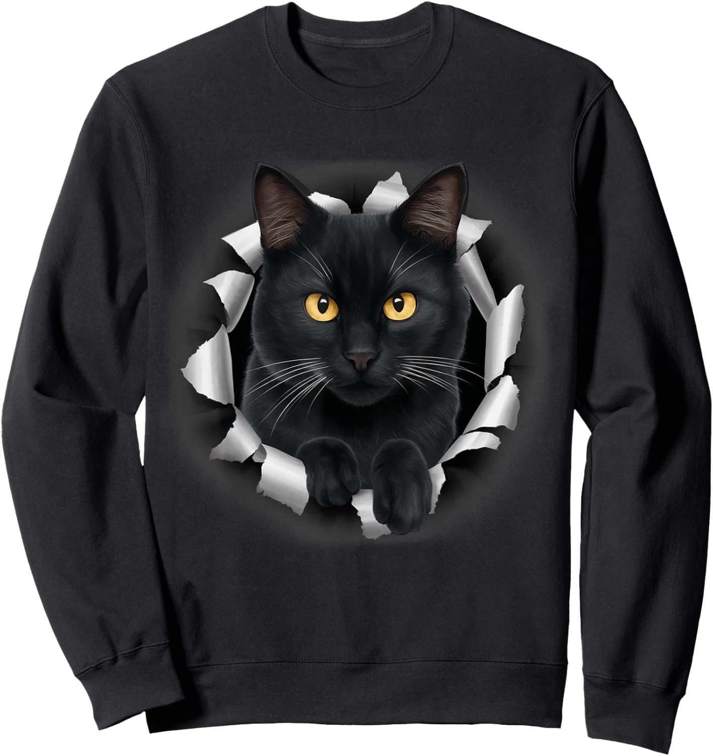Cute Black Cat Looks From Torn Fabric For Cat Lover Women Kids Sweatshirt - Sweatshirt | Black