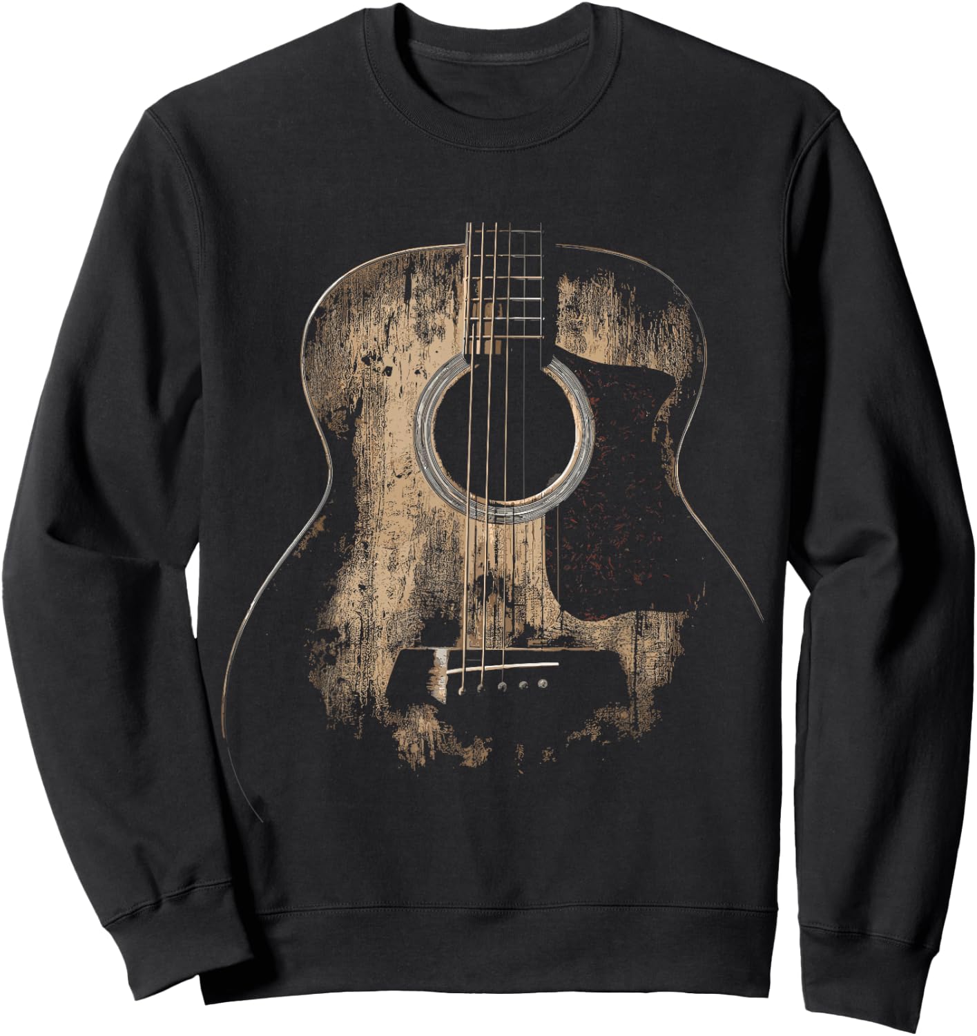 Distressed Acoustic Guitar Player Rock & Roll Sweatshirt - Sweatshirt | Black