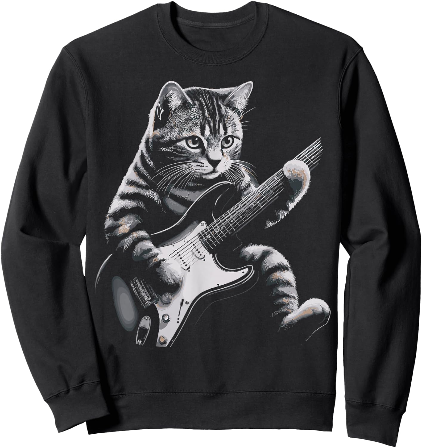 Cat Rock Guitar Funny Cat playing Guitar Sweatshirt - Sweatshirt | Black