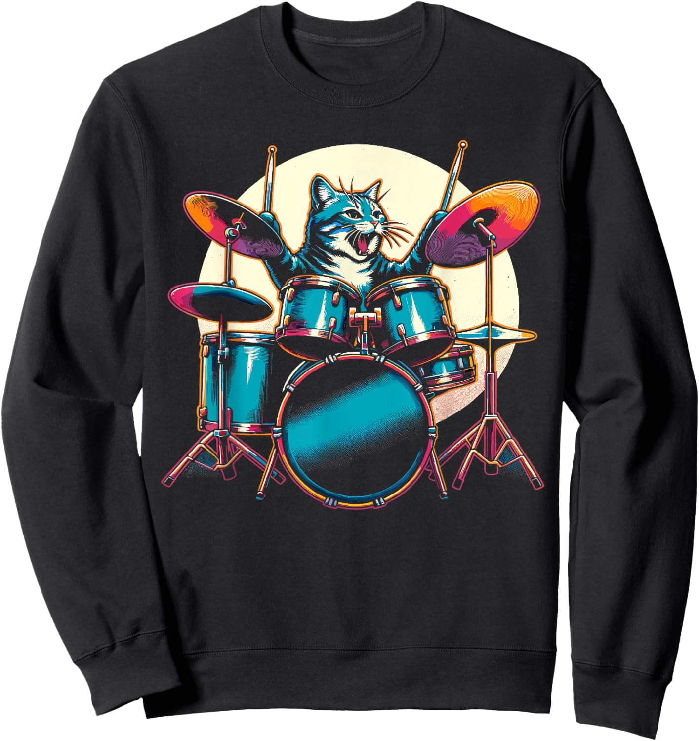 Cat Playing Drums Drummer Novelty Music Lover Funny Drummer Sweatshirt - Sweatshirt | Black