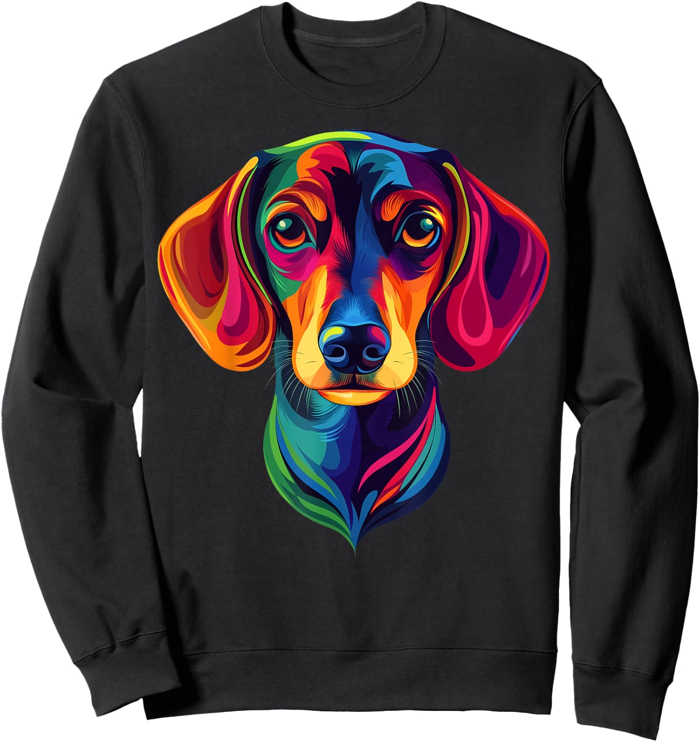 Colorful Short-Haired Dachshund Wiener Dog Face Cute Black Sweatshirt - Sweatshirt | Black