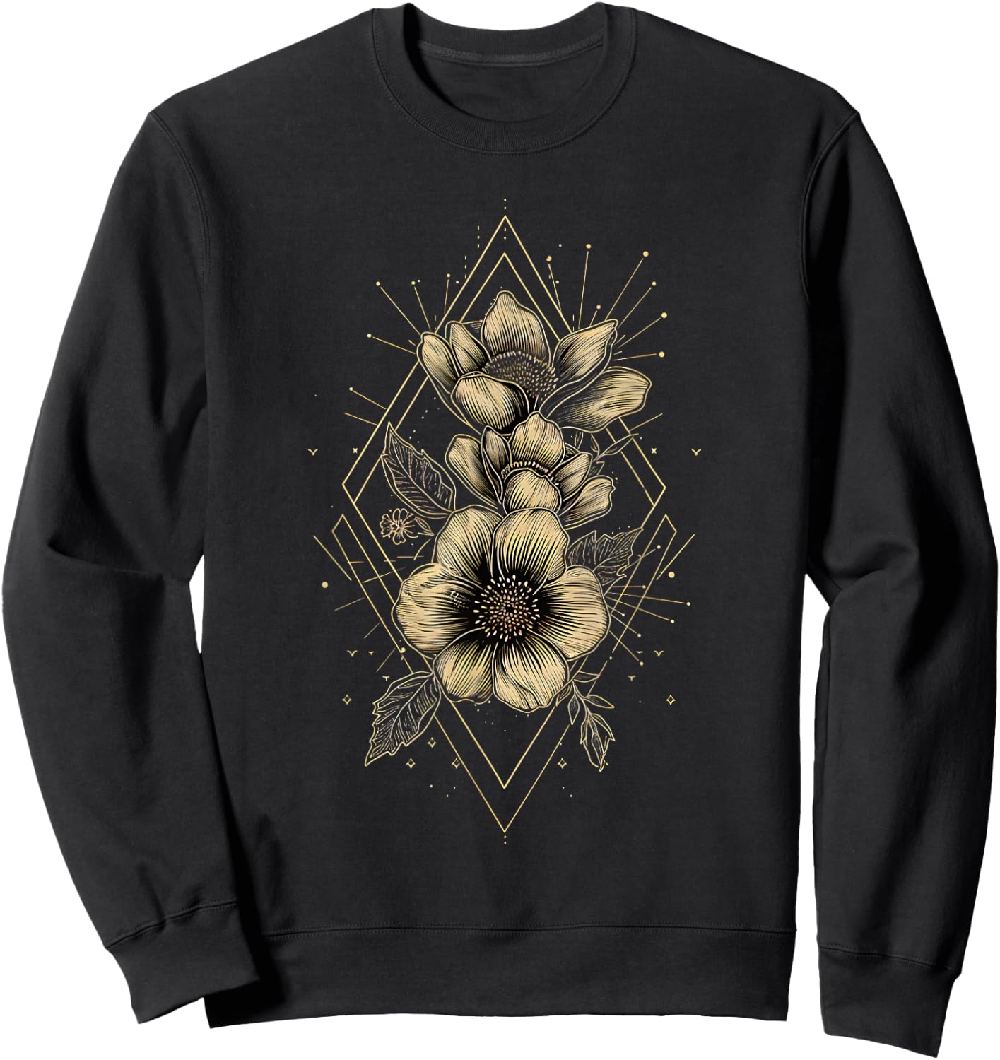 Botanical Harmony Minimalist Flower Graphic Sweatshirt - Sweatshirt | Black