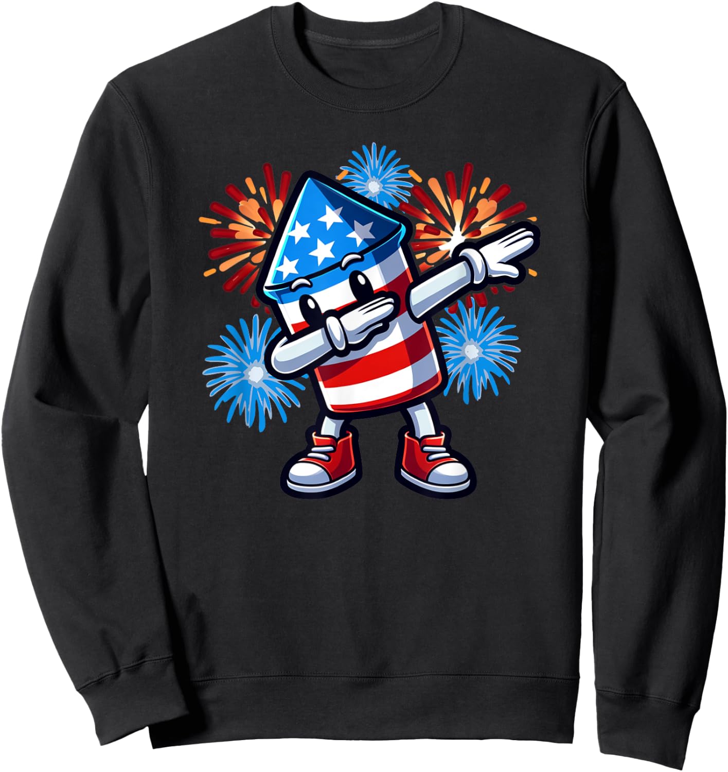 July 4th Dabbing Fireworks Rocket Red White Blue Patriotic Sweatshirt - Sweatshirt | Black