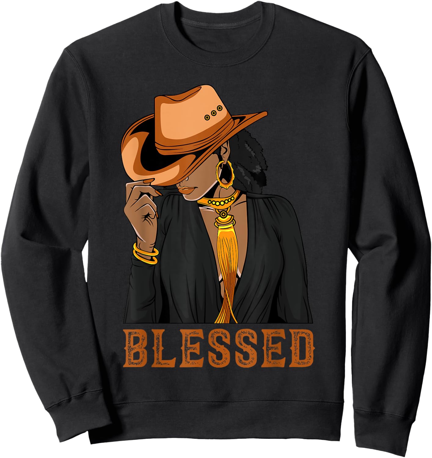Western Country Black Cowgirl Black Woman Christian Blessed Sweatshirt - Sweatshirt | Black