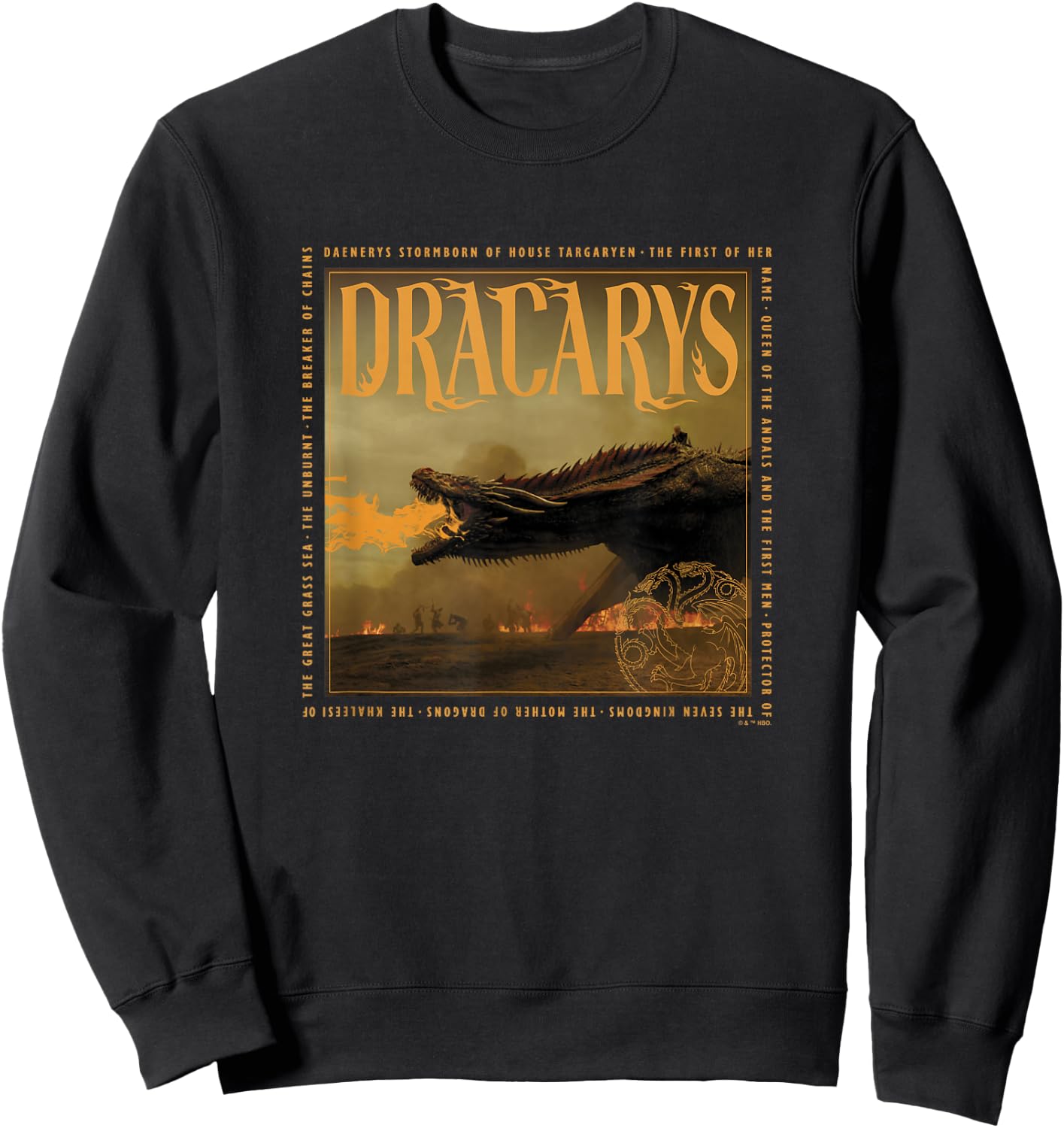 Game of Thrones Dracarys Targaryen Dragon Text Box Panel Sweatshirt - Sweatshirt | Black