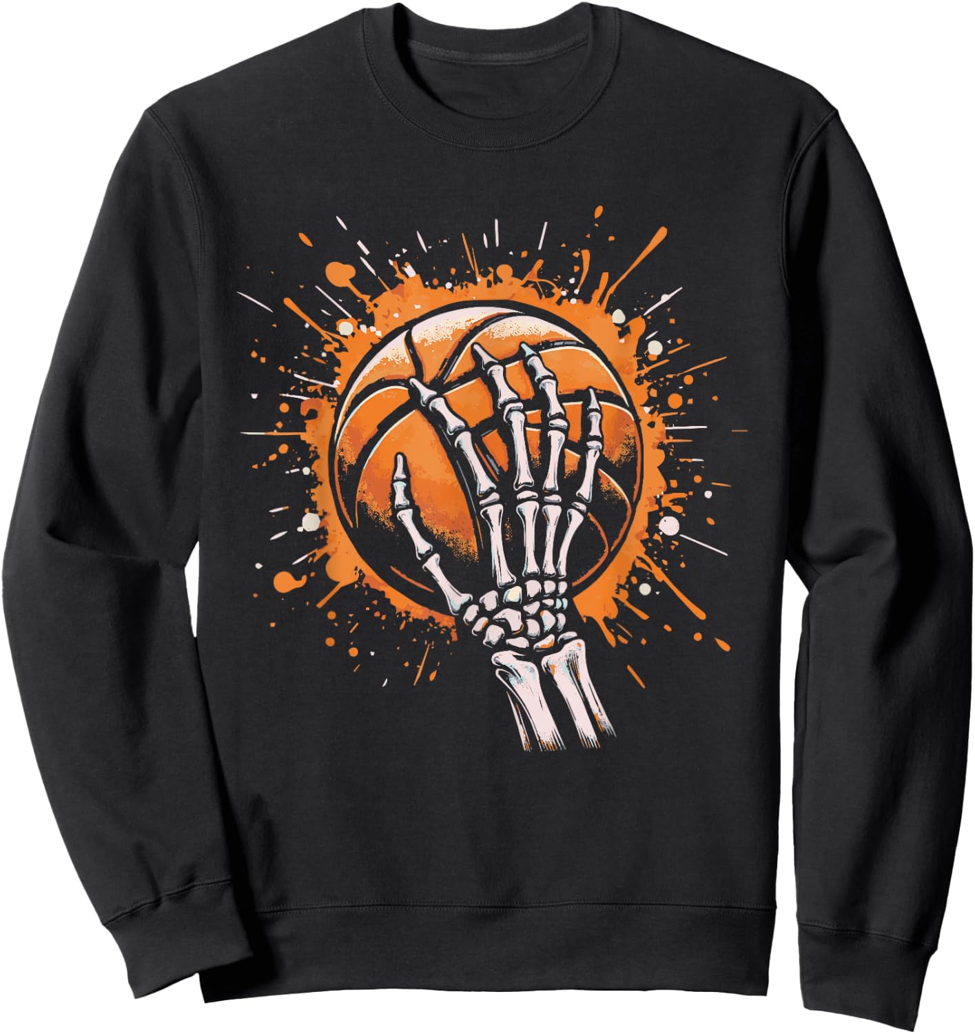 Skeleton Hand Holding Basketball Art Sweatshirt - Sweatshirt | Black