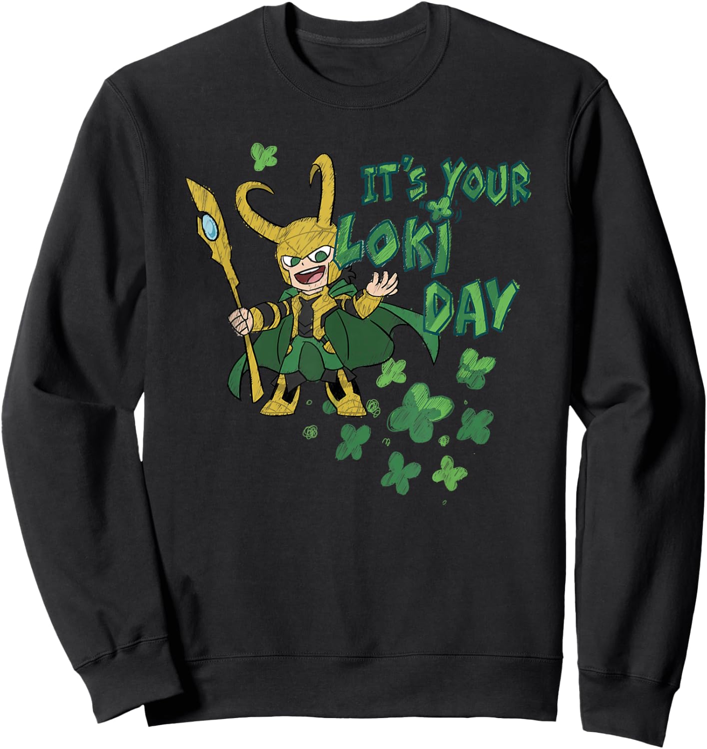 Marvel It's Your Loki Day 4-Leaf Clovers St. Patrick's Day Sweatshirt - Sweatshirt | Black
