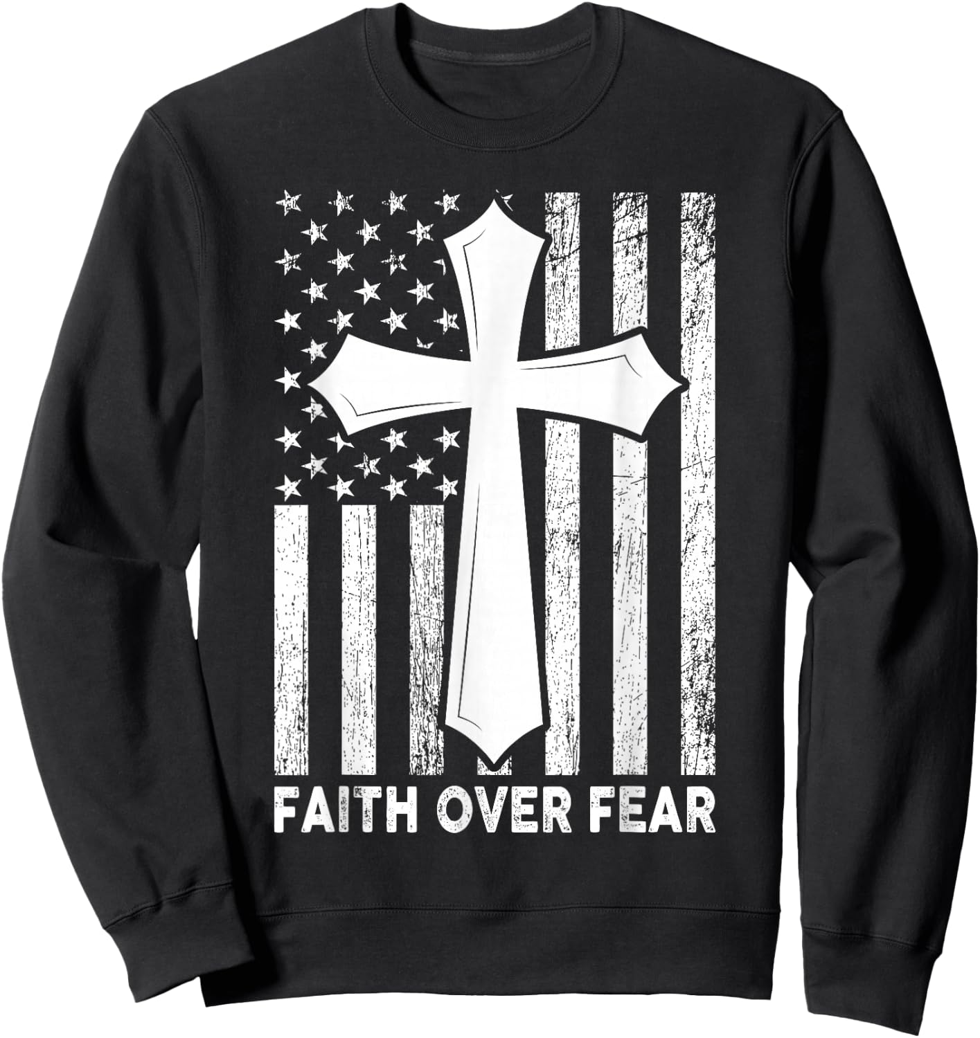 Faith Over Fear Cool Christian Flag Cross Women Kids Sweatshirt - Sweatshirt | Black