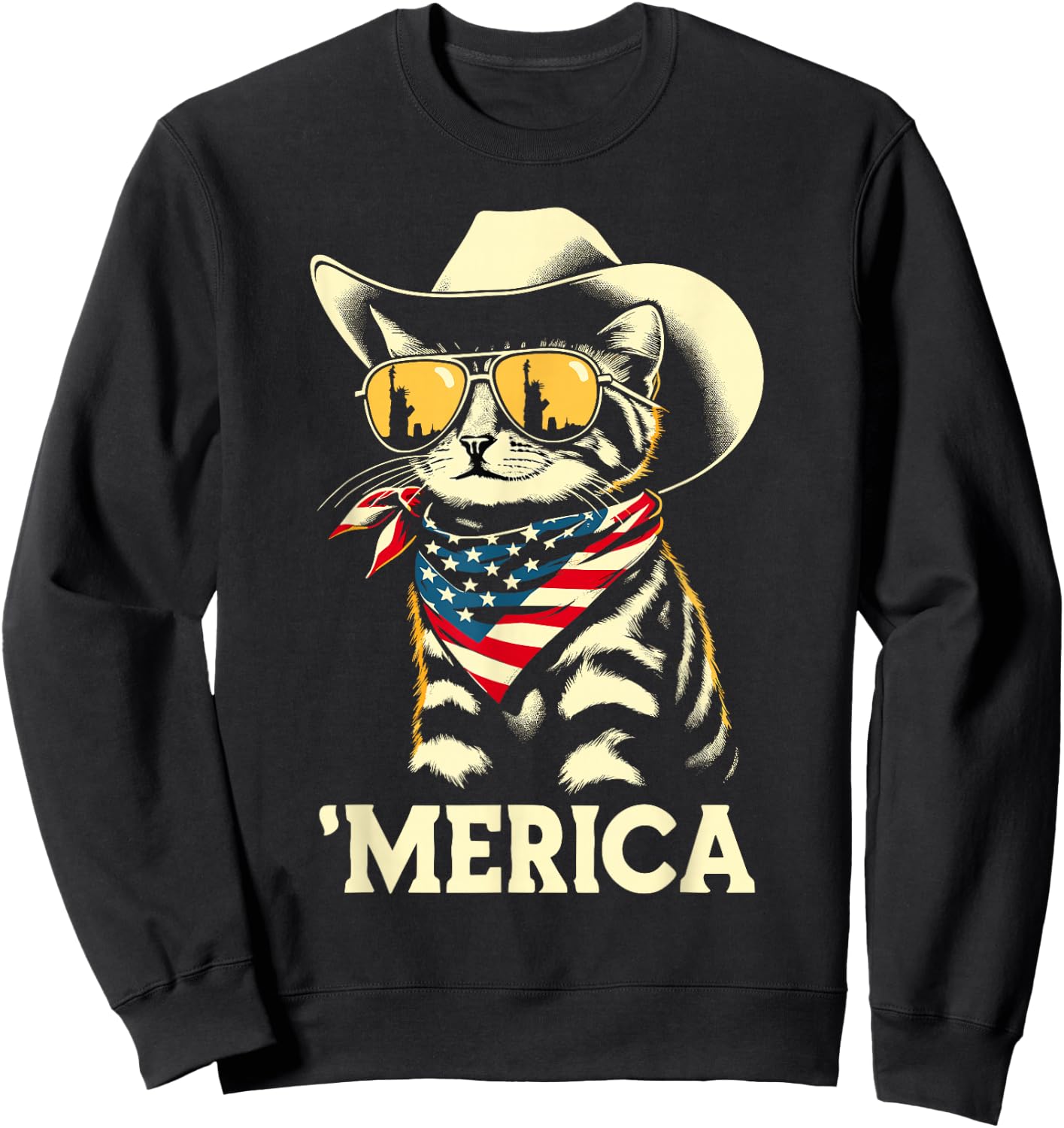 USA 'Merica Cat 4th of July Men Women Kids Funny Patriotic Sweatshirt - Sweatshirt | Black