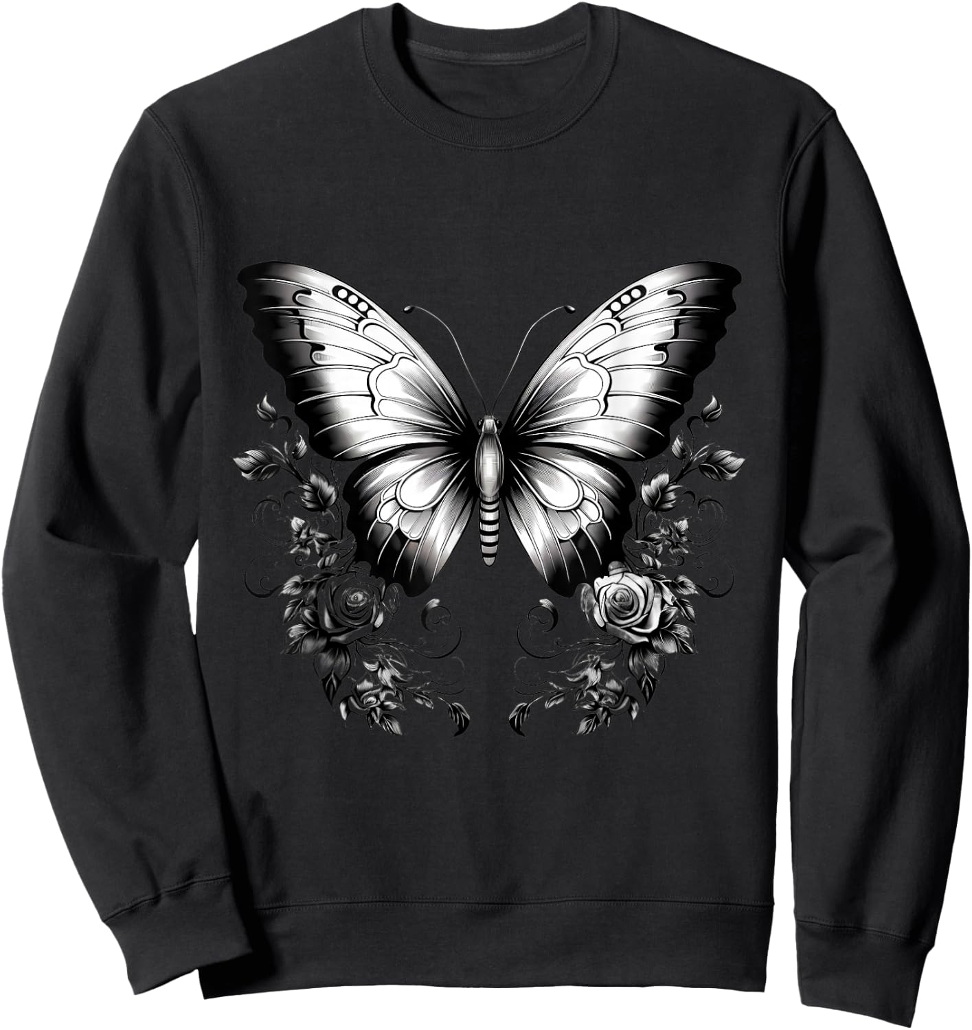 Butterfly Floral Drawing Wildlife Animal Lovers Artwork Sweatshirt - Sweatshirt | Black