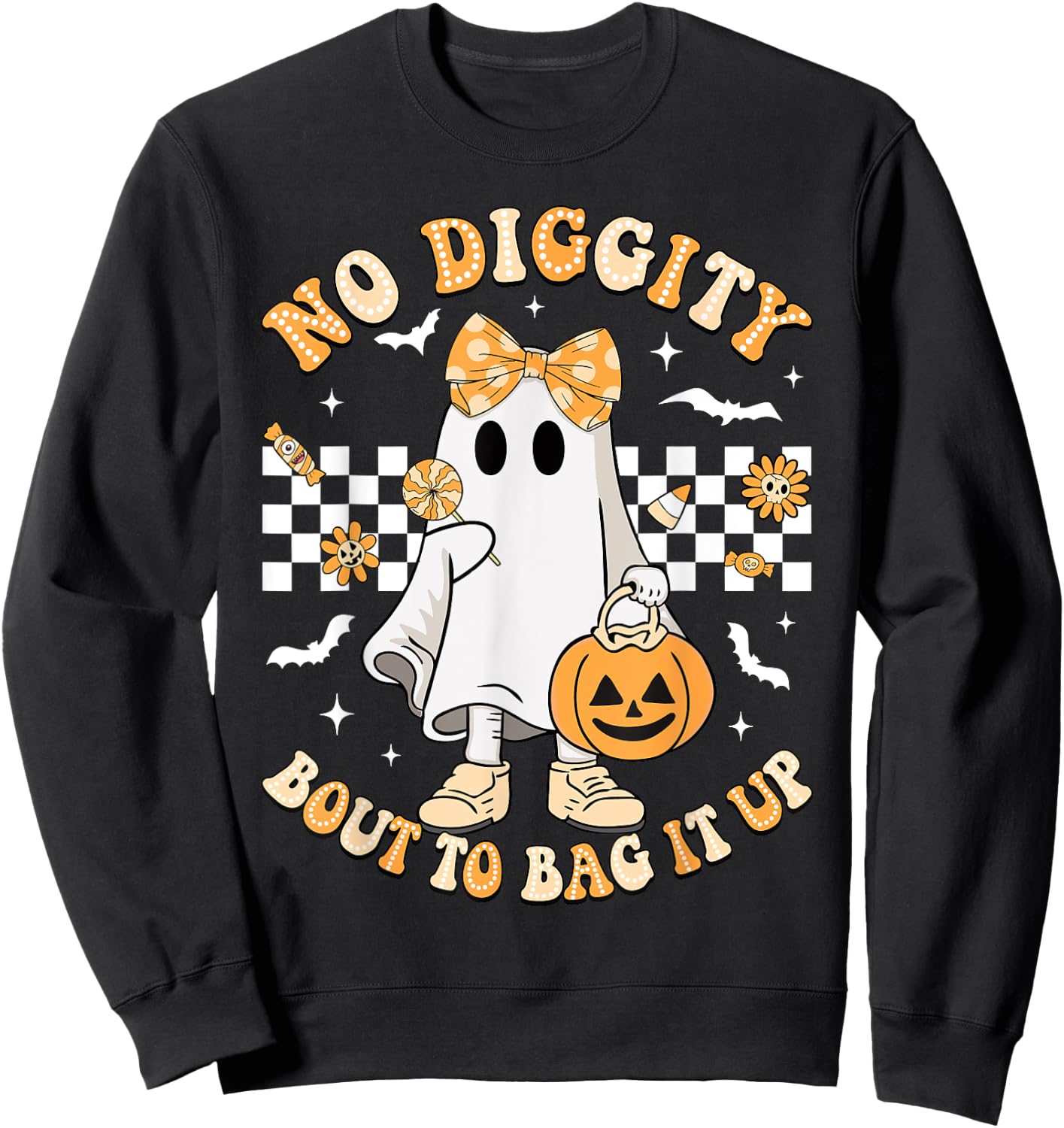 Halloween Ghost No Diggity Bout To Bag It Up Girls Kids Sweatshirt - Sweatshirt | Black