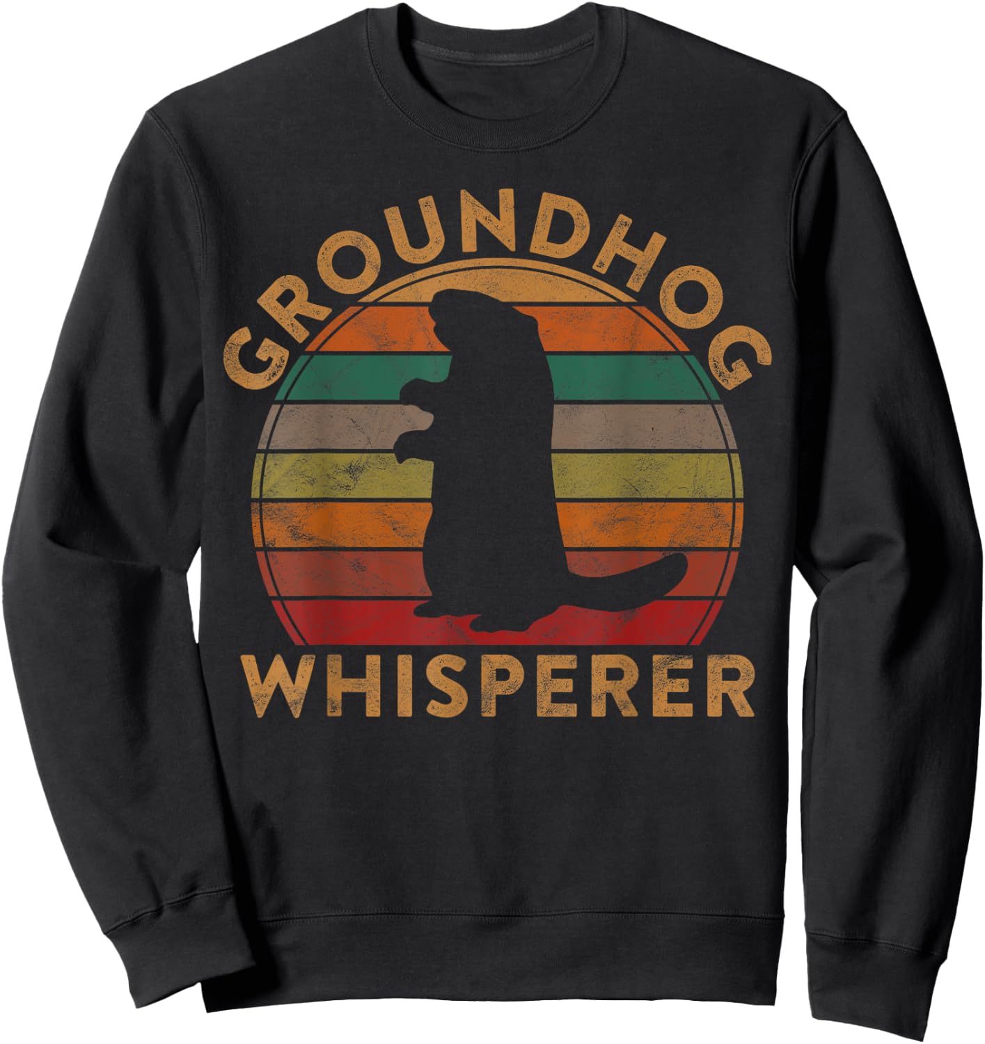 Vintage Groundhog Whisperer Silhouette Gift Ground Hog Day Sweatshirt - Sweatshirt | Black