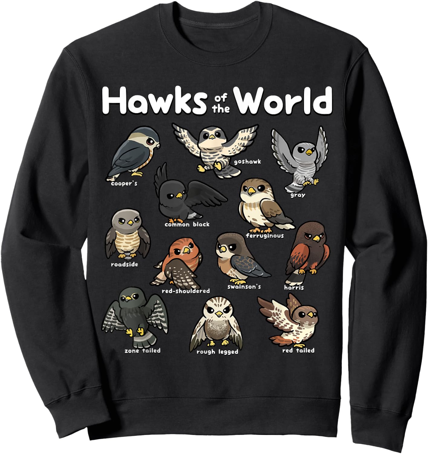 Hawk Shirt Kawaii Hawks of the World Falconry Hawk Animals Sweatshirt - Sweatshirt | Black