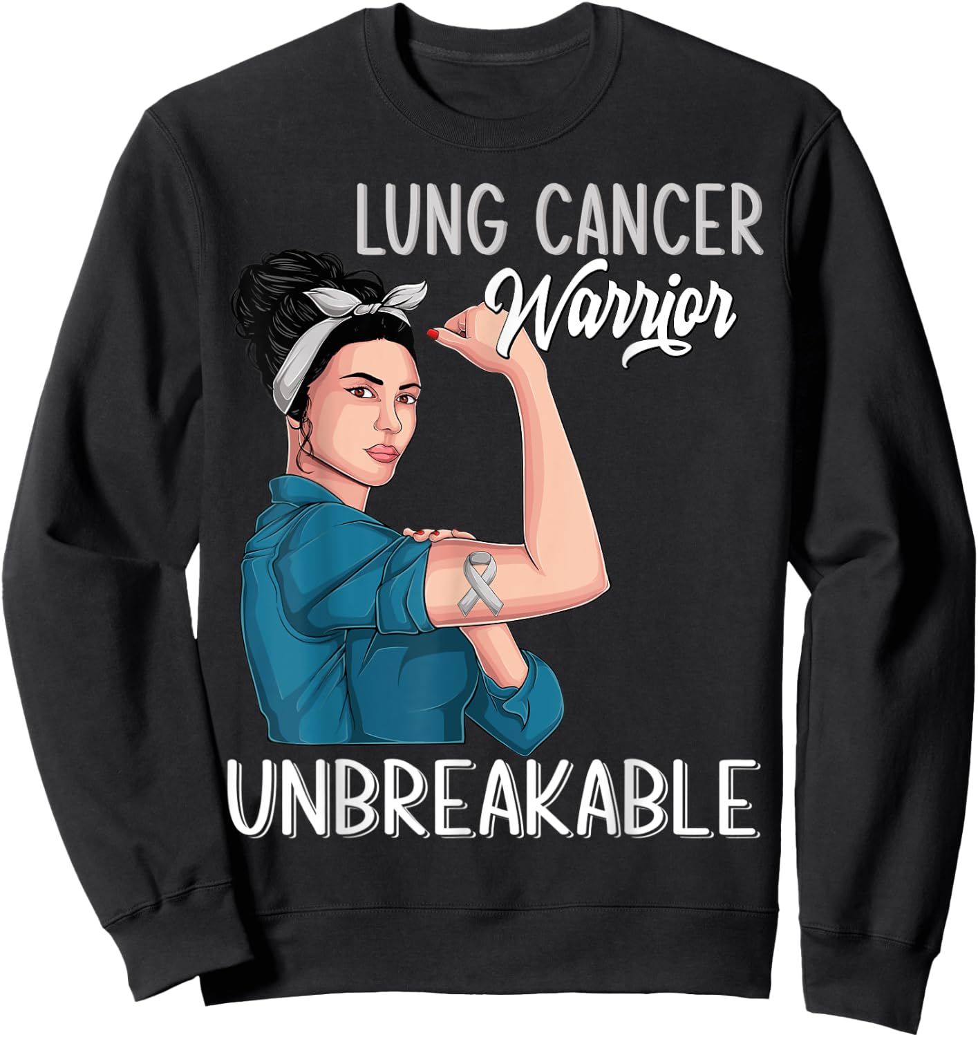 Lung Cancer Awareness Warrior Unbreakable Support Sweatshirt - Sweatshirt | Black