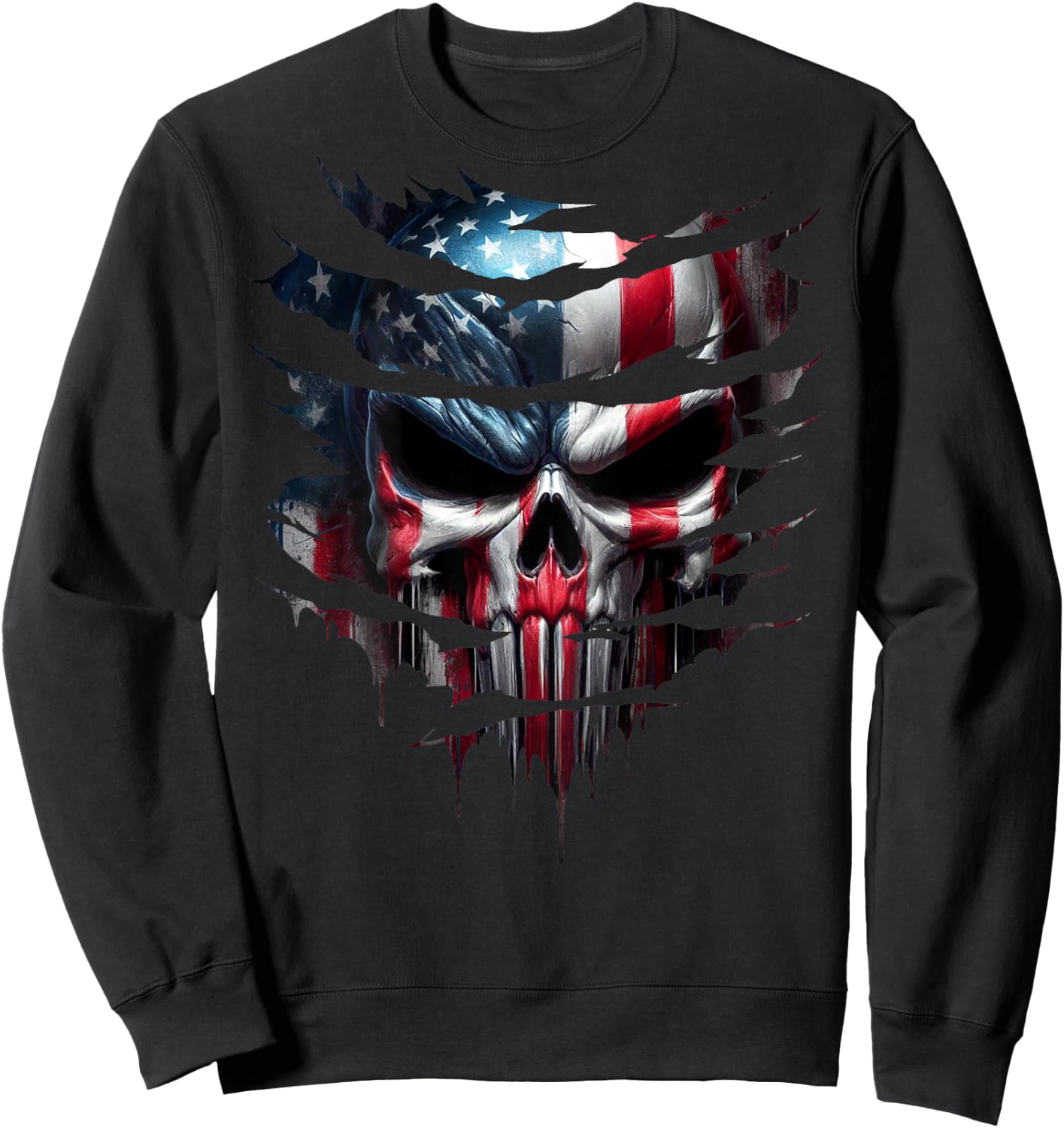 American Skull Patriotic Flag USA Grunge Style Graphic Men Sweatshirt - Sweatshirt | Black
