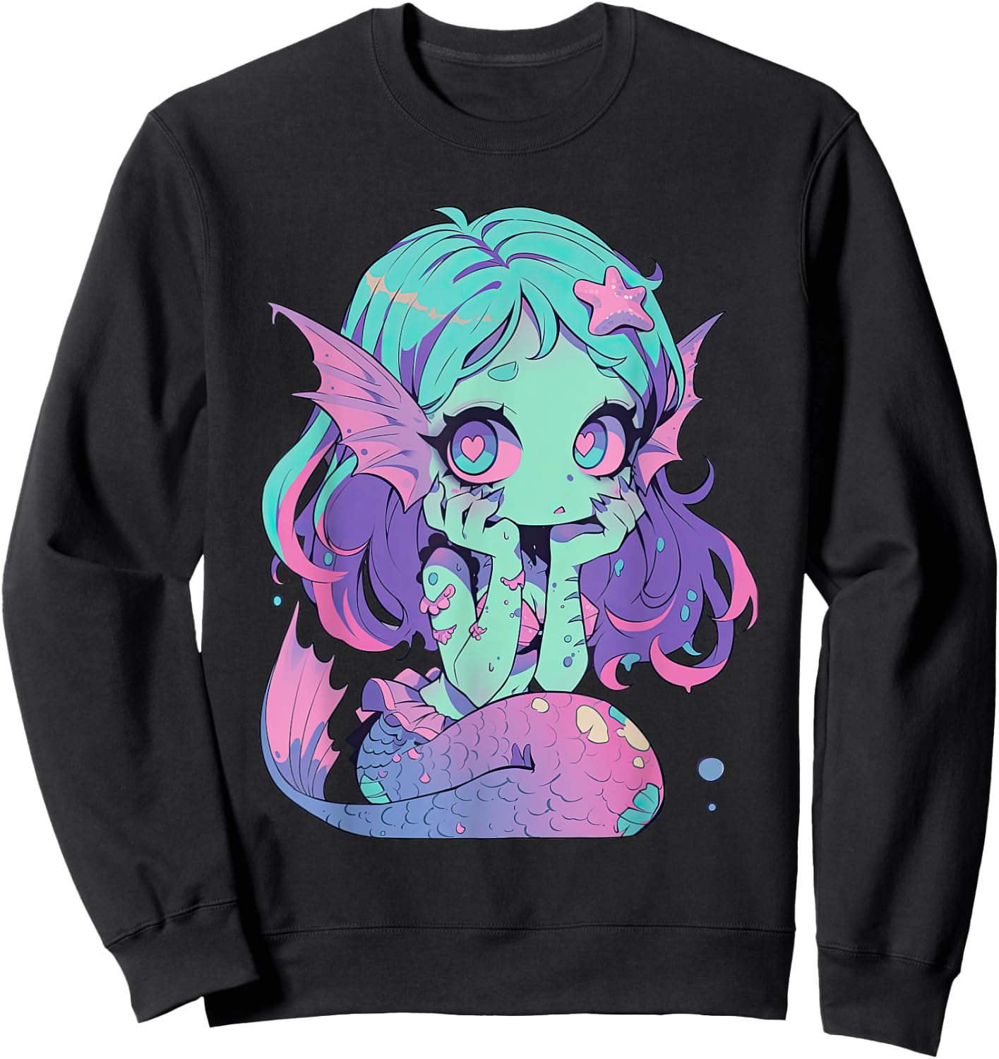 Kawaii Pastel Goth Creepy Cute Witchy Zombie Mermaid Sweatshirt - Sweatshirt | Black