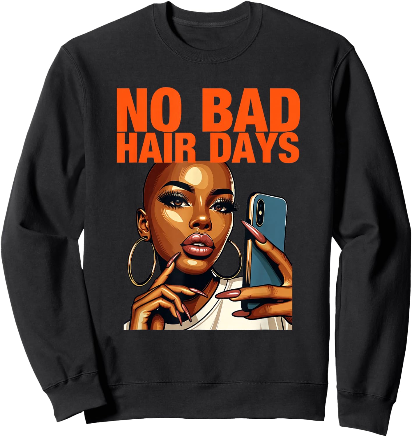 Bald African American Woman | No Bad Hair Days Sweatshirt - Sweatshirt | Black