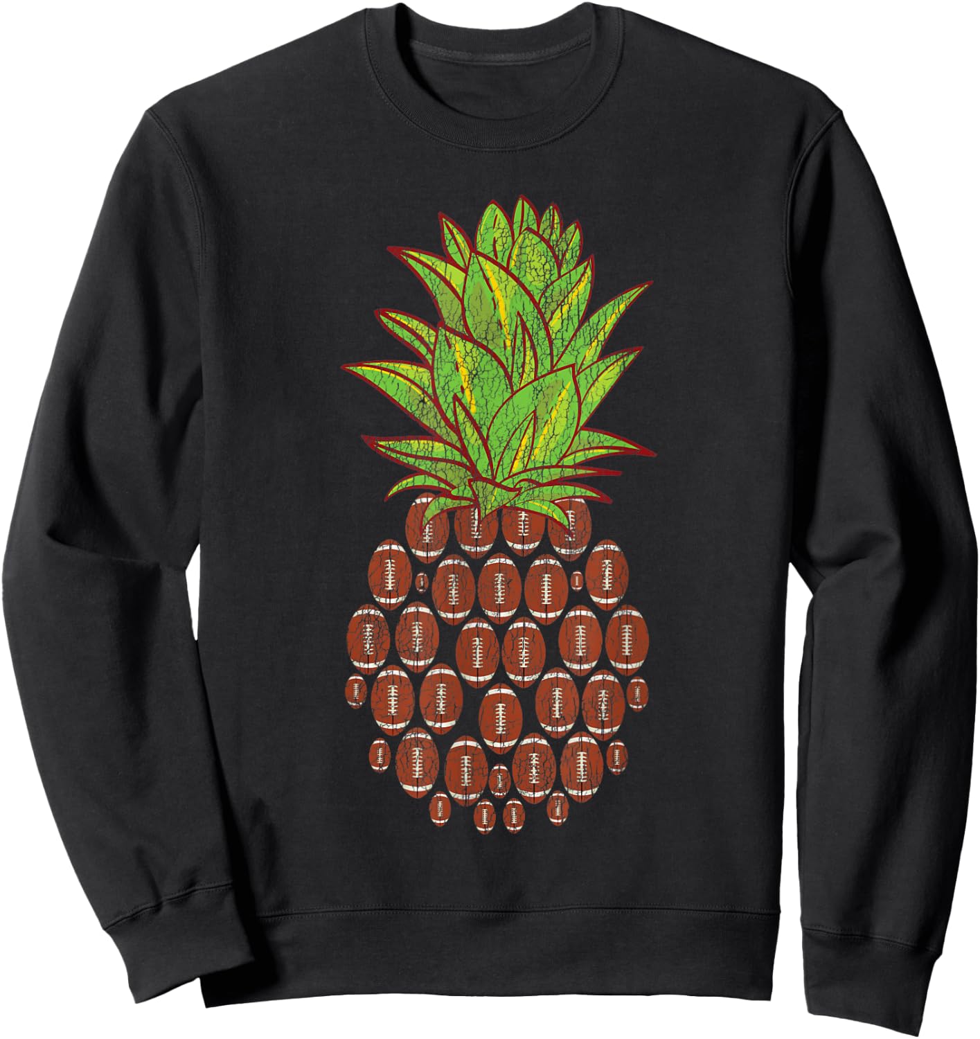 Funny Pineapple Distressed Design Football Sports Sweatshirt - Sweatshirt | Black