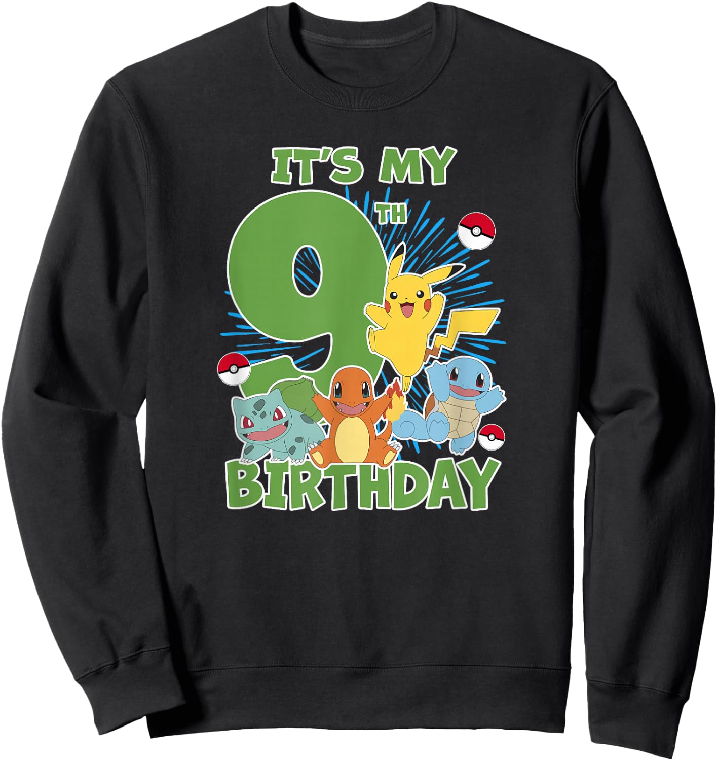 Pokémon It's My 9th Birthday Kanto Starters Celebration Sweatshirt - Sweatshirt | Black