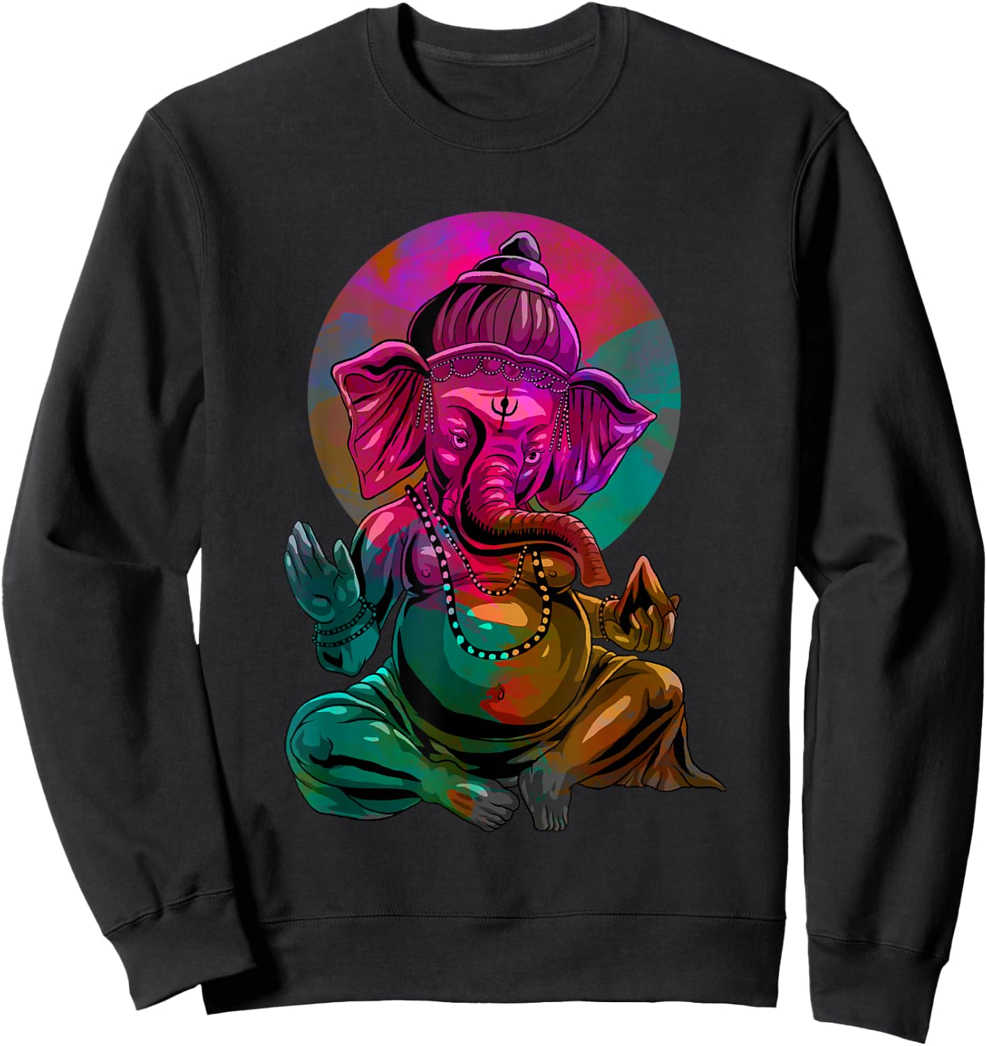 Psychedelic Ganesha Elephant - Spiritual Hindu Art Sweatshirt - Sweatshirt | Black