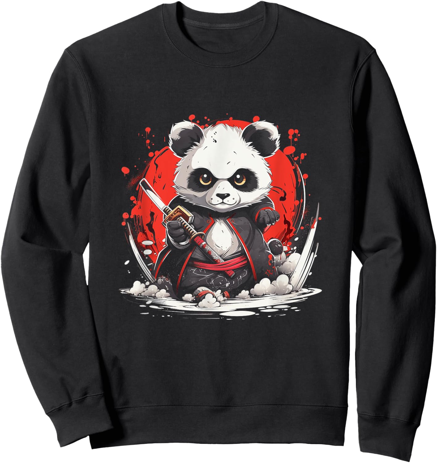 Japanese Art Panda Ninja Anime Style Japan Samurai Panda Sweatshirt - Sweatshirt | Black