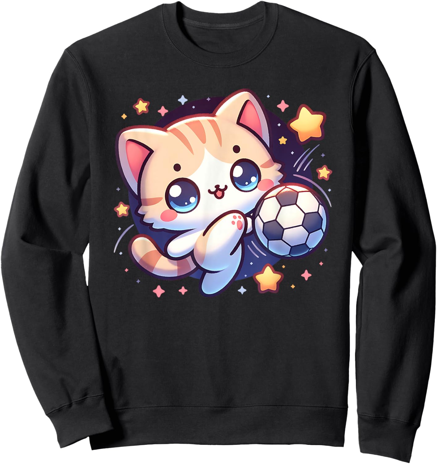 Cat Kitten Soccer Player Kicking Soccer Ball Cute Graphic Men Women Girls Kids Sweatshirt - Sweatshirt | Black