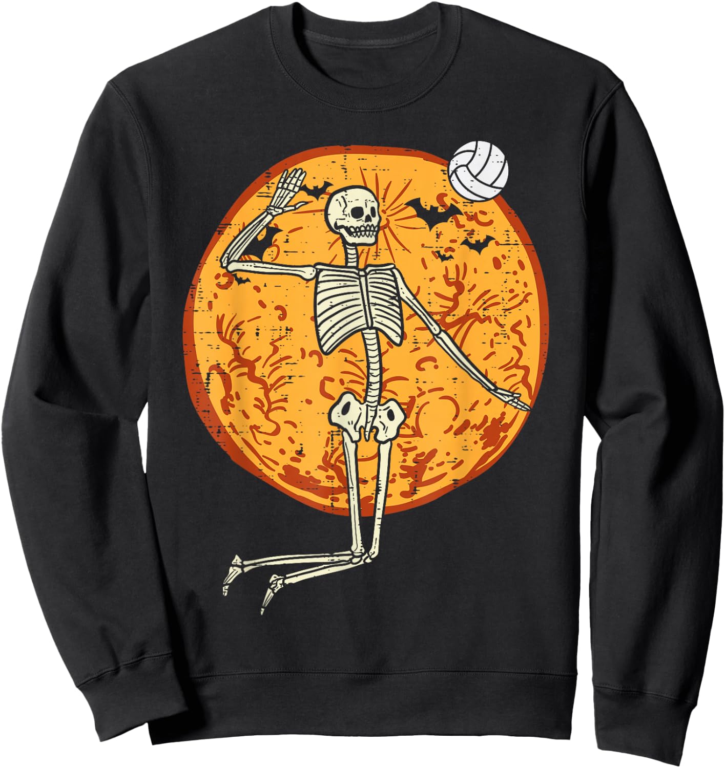 Volleyball Skeleton Full Moon Sports Halloween Girls Women Sweatshirt - Sweatshirt | Black