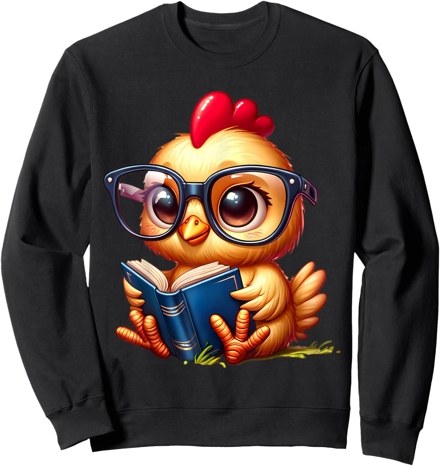 Chicken Reading a Book Farm Animal Chick Sweatshirt - Sweatshirt | Black