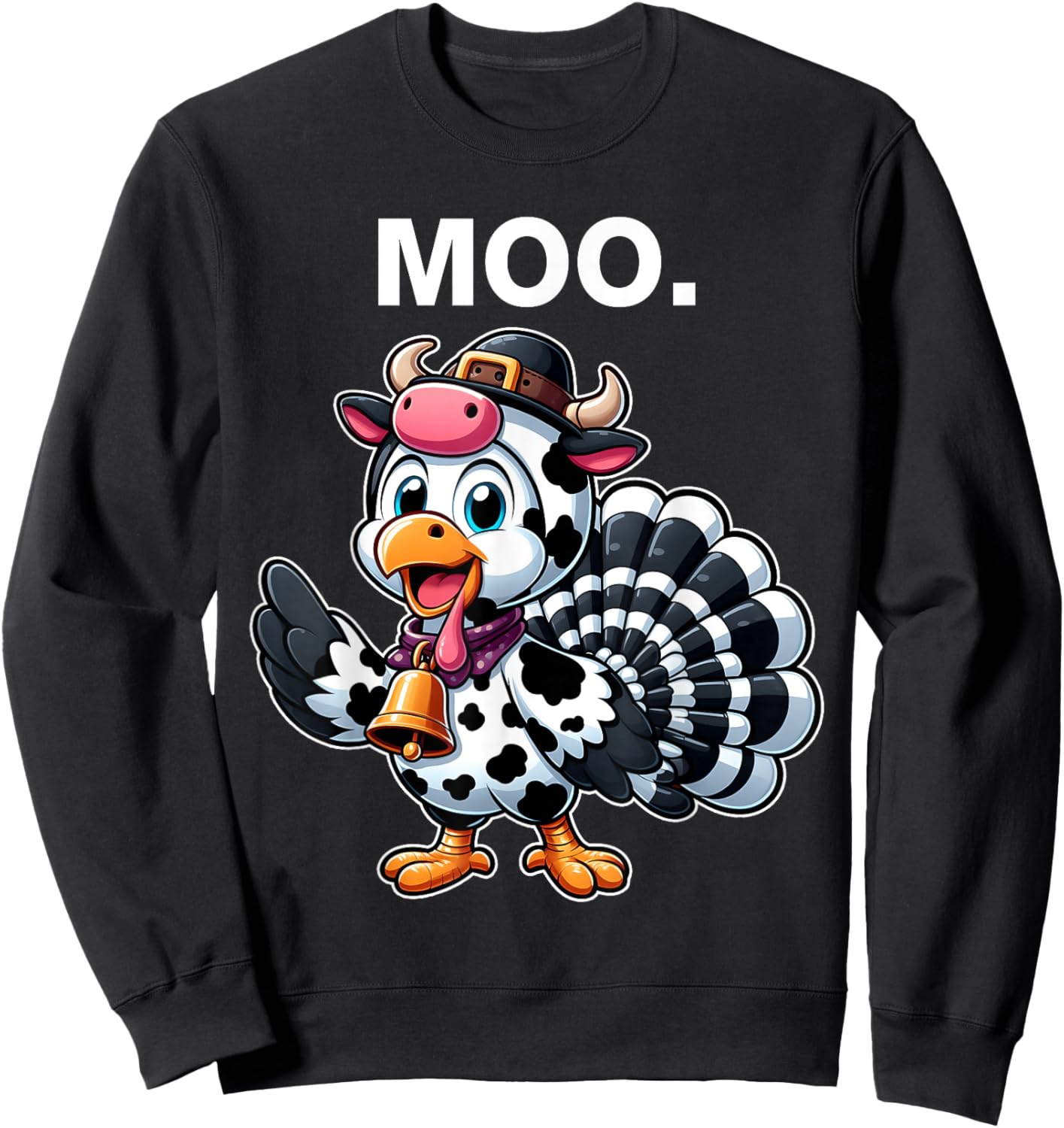 Thanksgiving Funny Turkey Moo in Cow Costume Toddler Kids Sweatshirt - Sweatshirt | Black