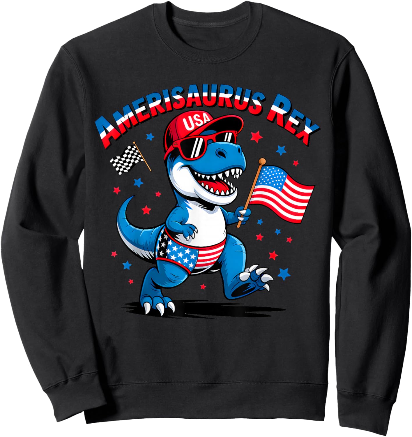 Funny Dinosaur 4th of July Boys Girls Men Amerisaurus T Rex Sweatshirt - Sweatshirt | Black