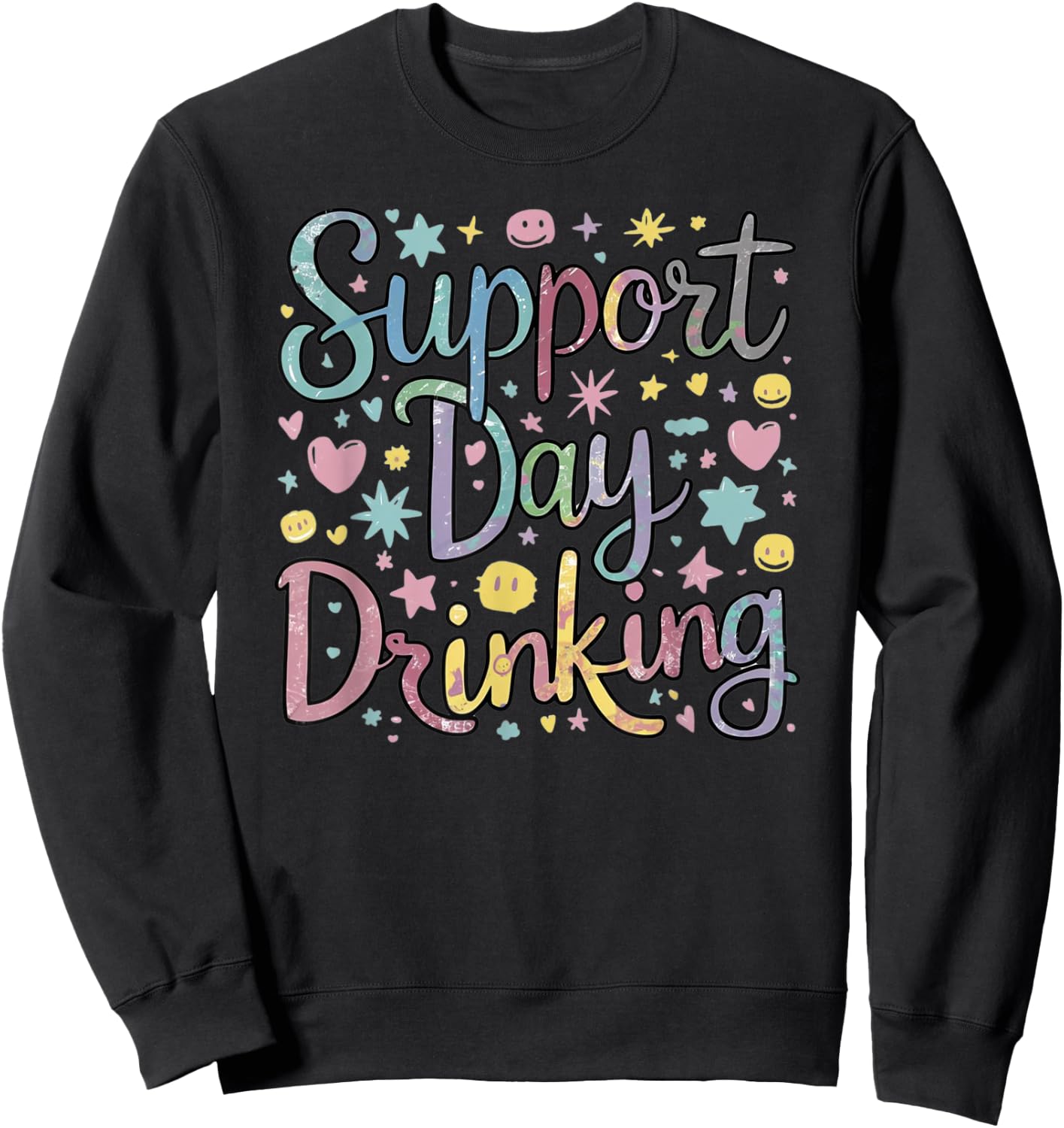 Support Day Drinking Vintage Retro Alcohol Pastel Vacation Sweatshirt - Sweatshirt | Black