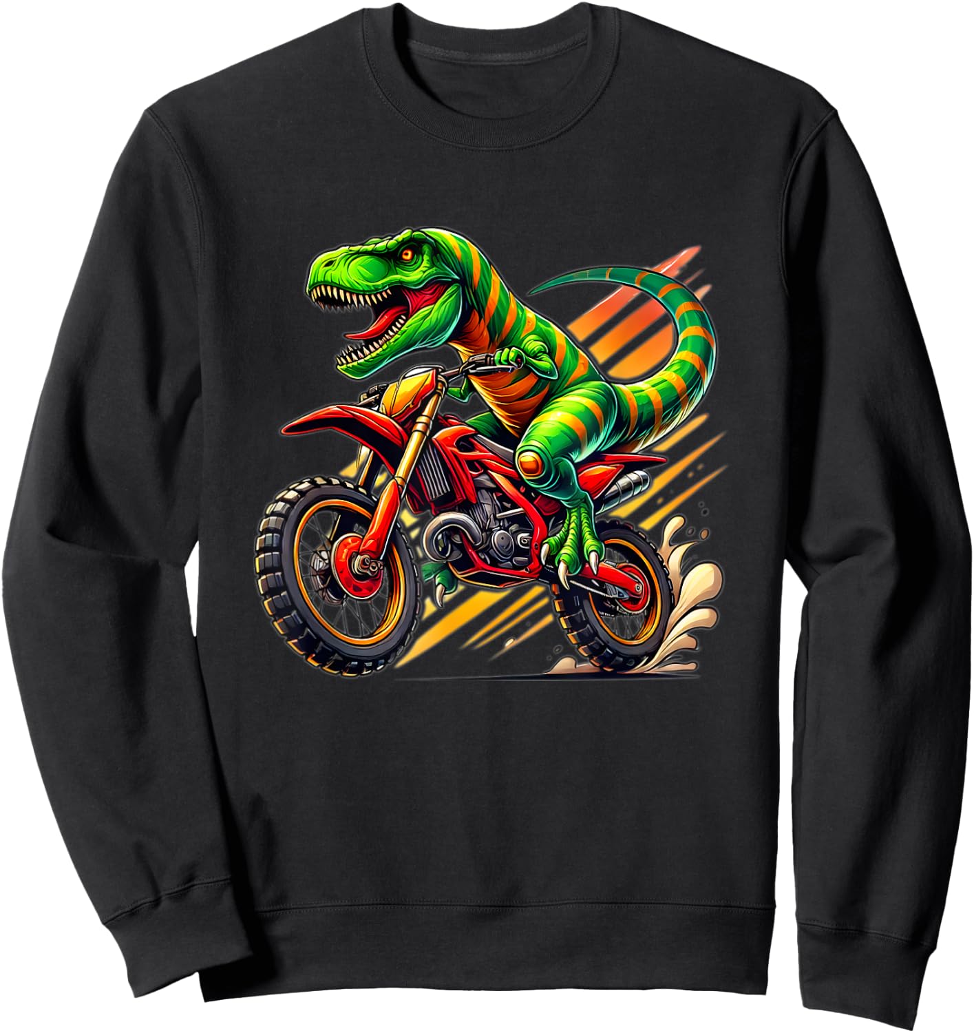 Funny Dirt Bike Boys Kids Dinosaur Motorcycle Riding Sweatshirt - Sweatshirt | Black