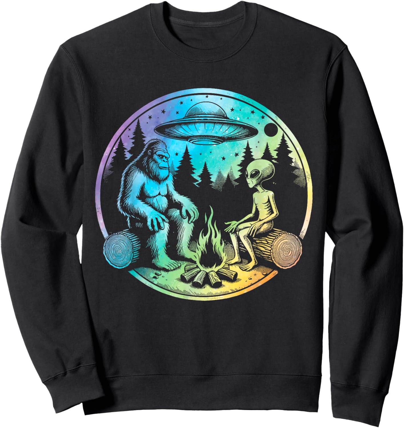 Bigfoot and alien sasquatch camping tie dye Sweatshirt - Sweatshirt | Black