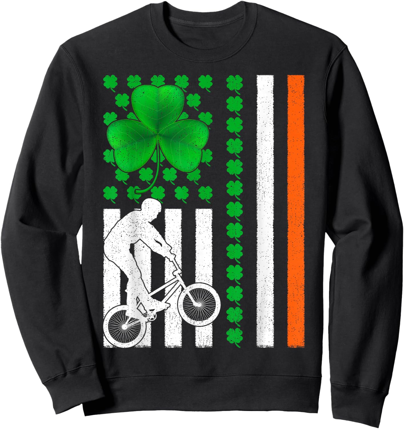 Shamrock Irish American Flag BMX Cycling St Patrick's Day Women Kids Men Sweatshirt - Sweatshirt | Black